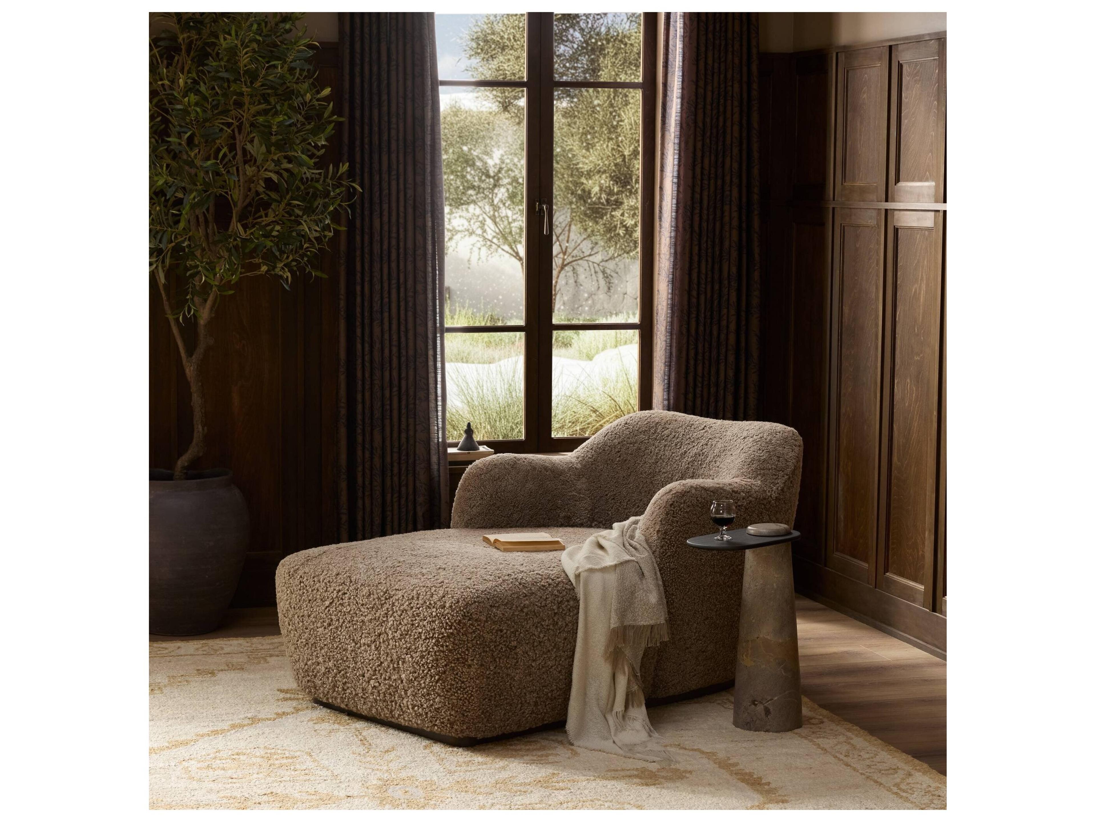 Four Hands Westgate Taupe Shearling Tan Fur Chaise