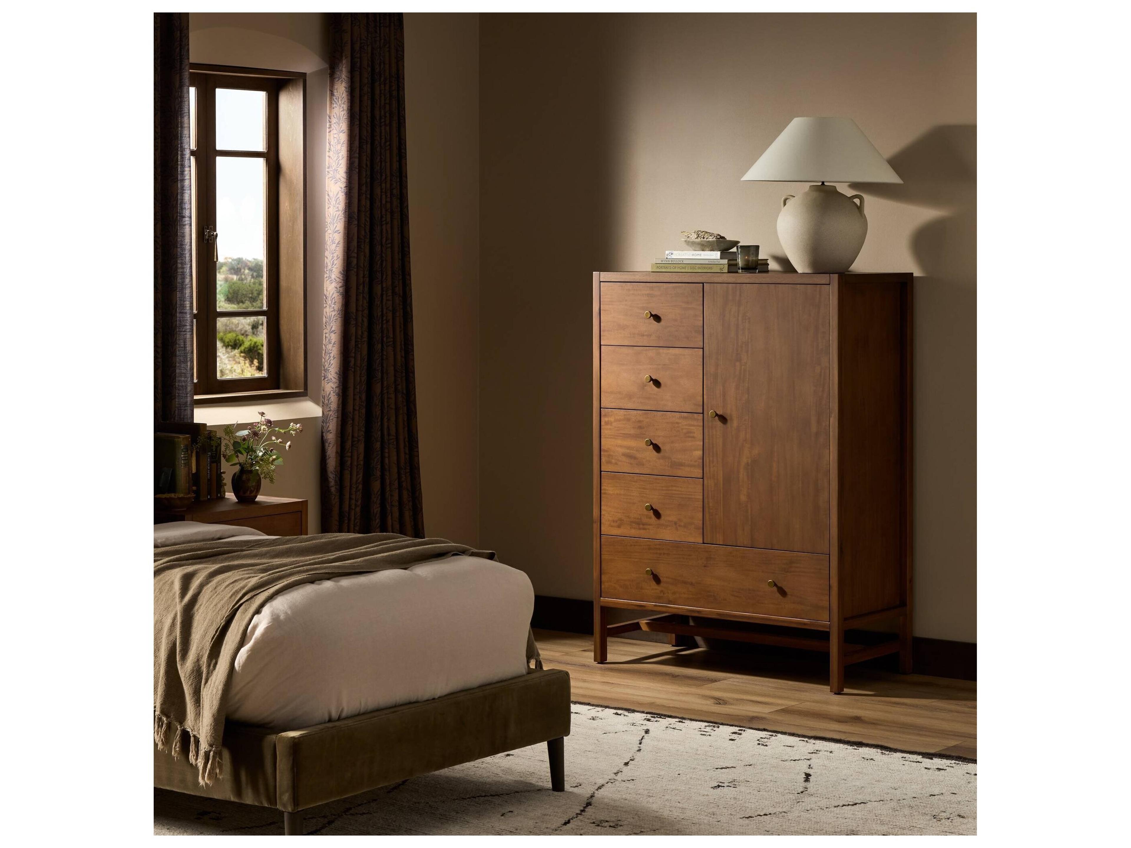 Four Hands Patten Saddle Tan Veneer Brown Acacia Wood Wardrobe Armoire