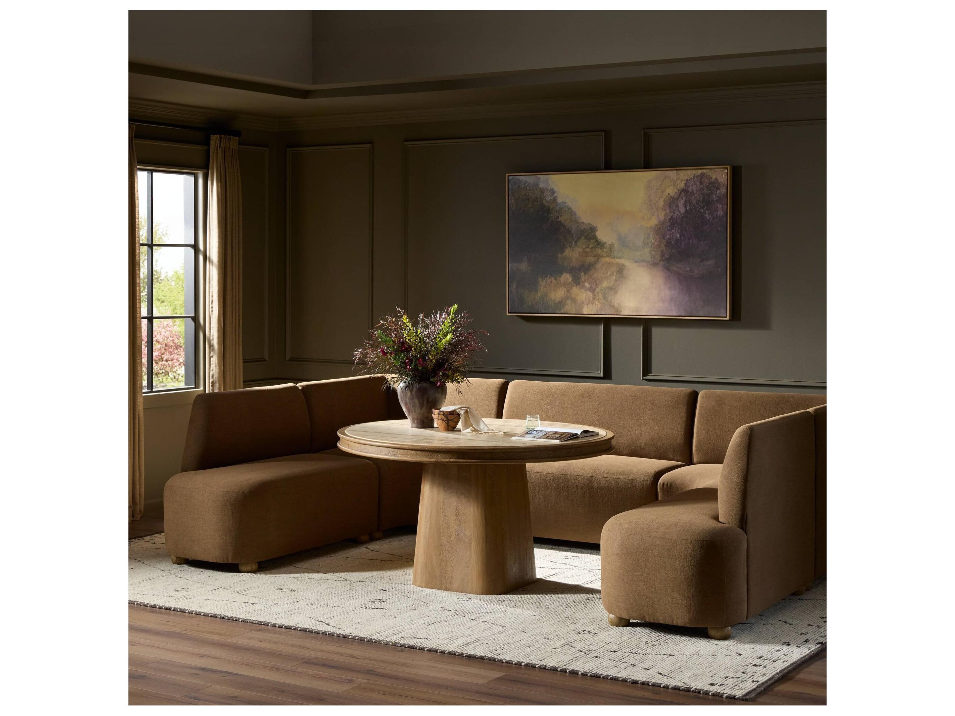 Four Hands Easton Oak Wood Brown Upholstered Armless Dining Chair