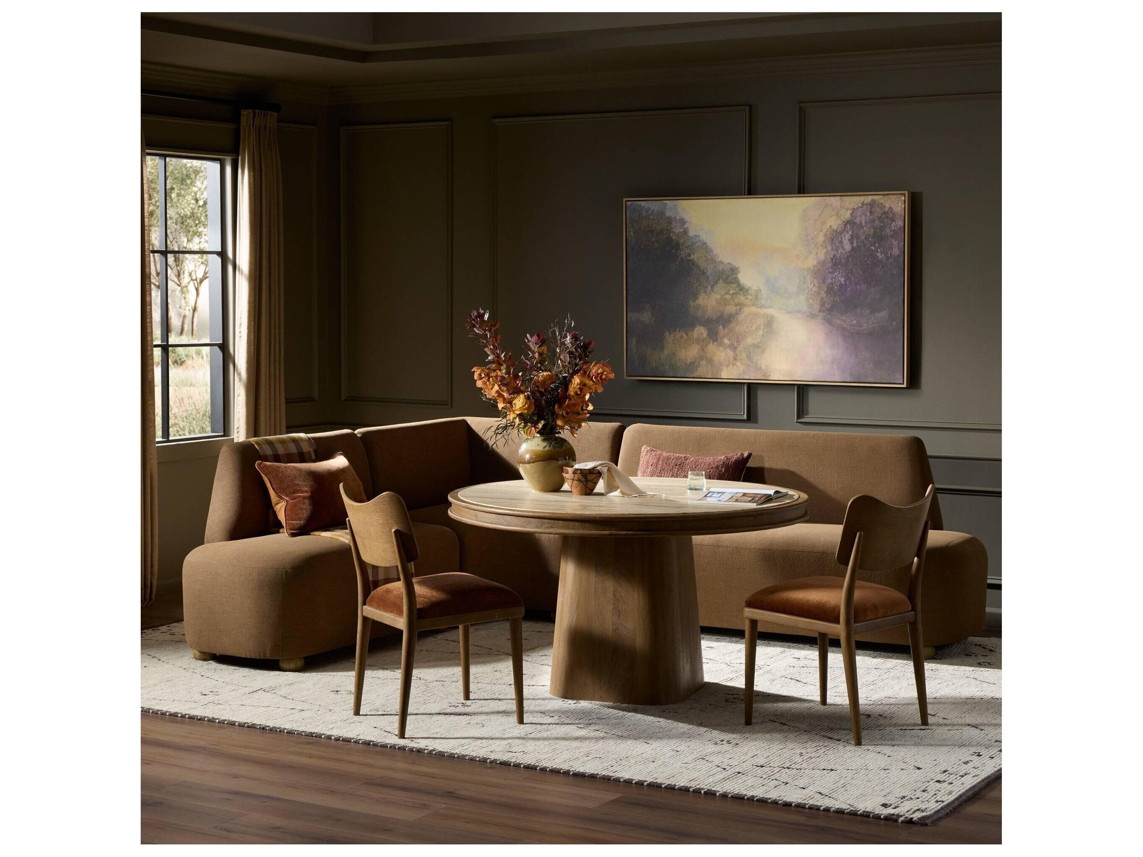 Four Hands Easton Oak Wood Brown Upholstered Armless Dining Chair