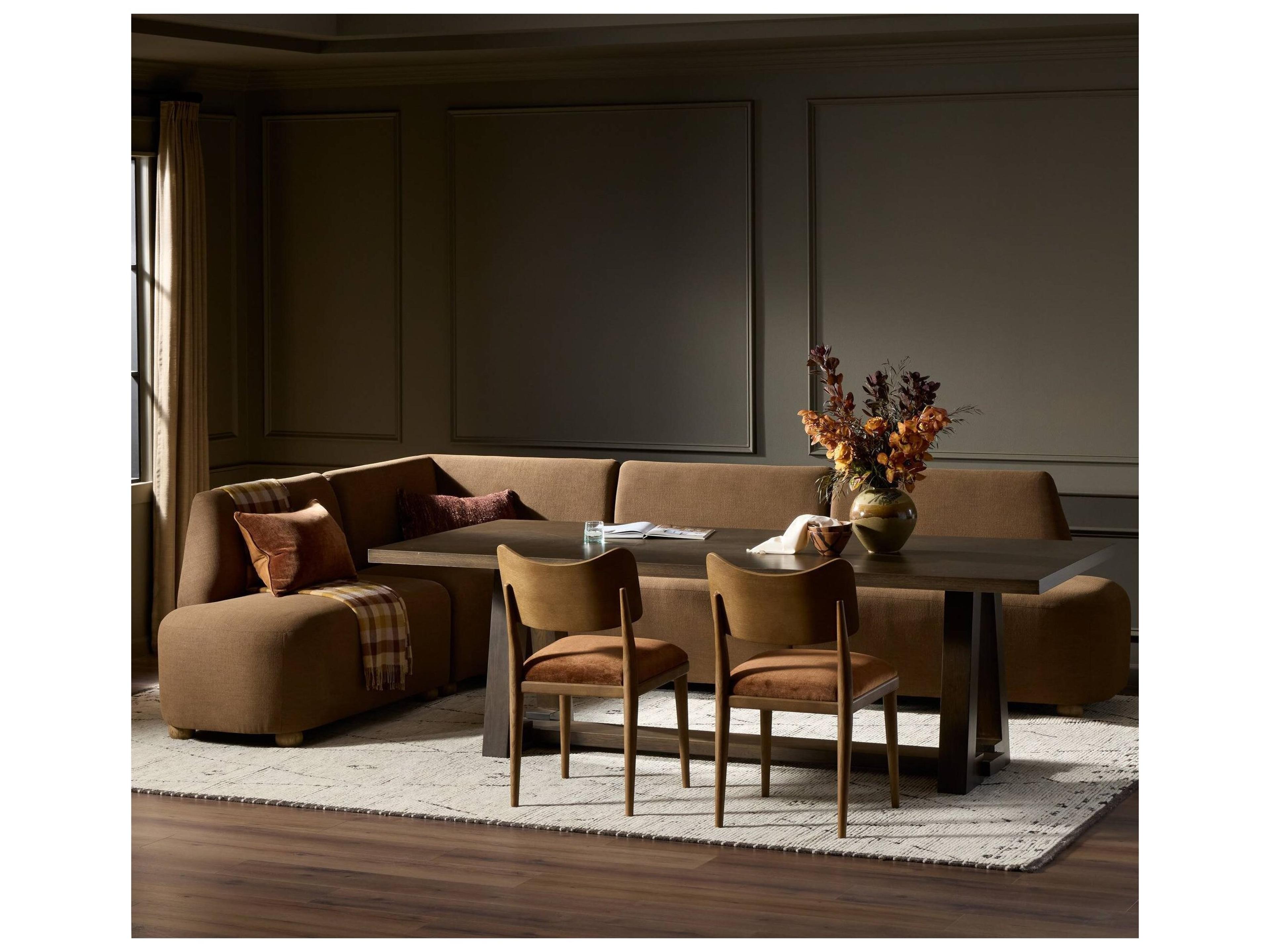 Four Hands Easton Oak Wood Brown Upholstered Armless Dining Chair