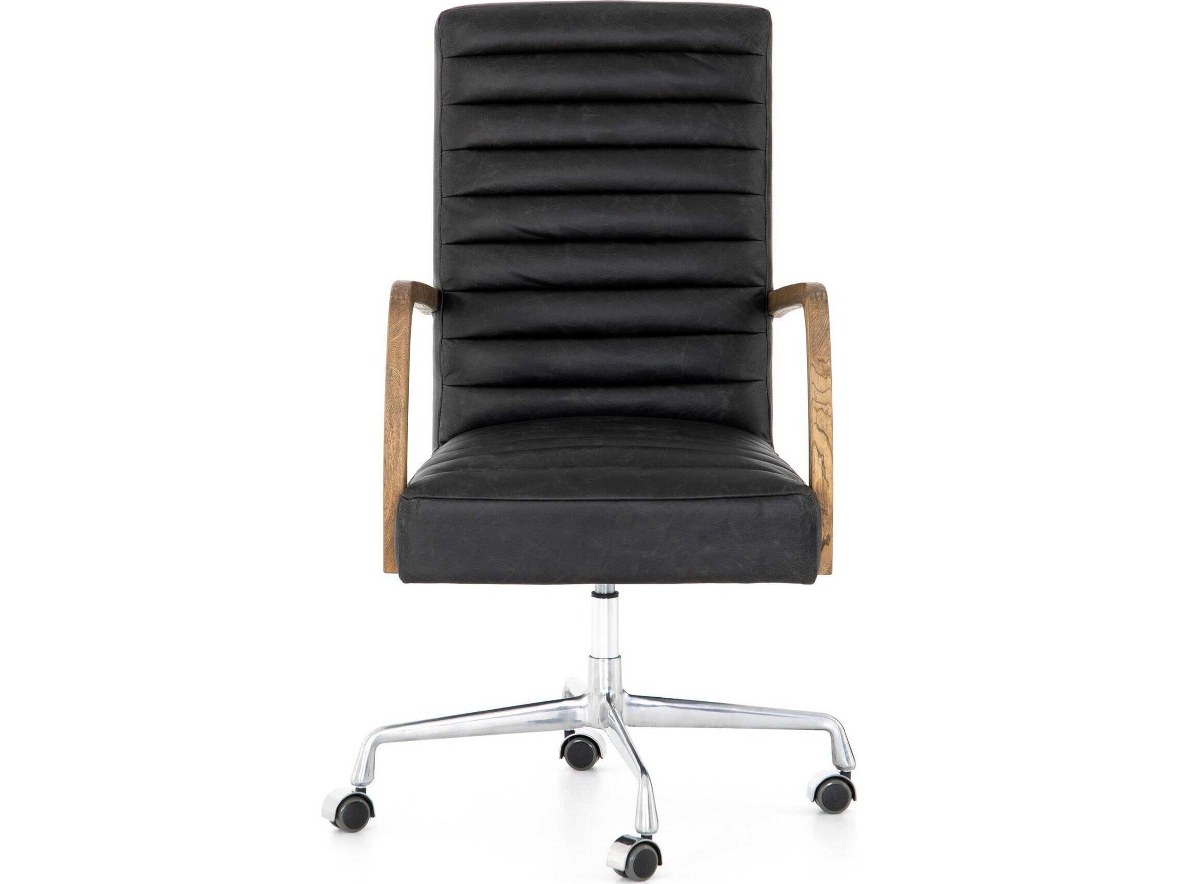 Four Hands Abbott Black Leather Swivel Computer Office Chair