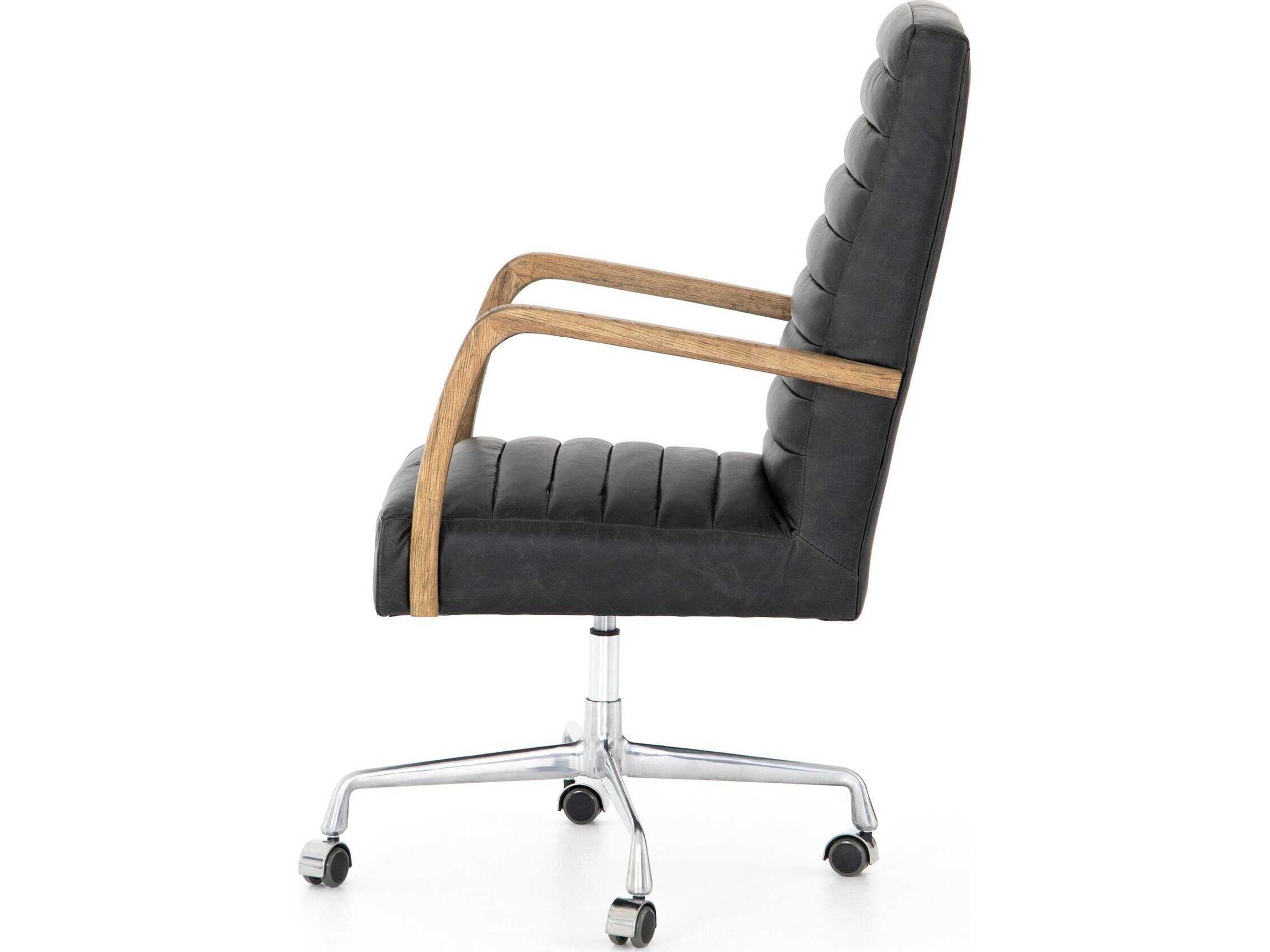 Four Hands Abbott Black Leather Swivel Computer Office Chair