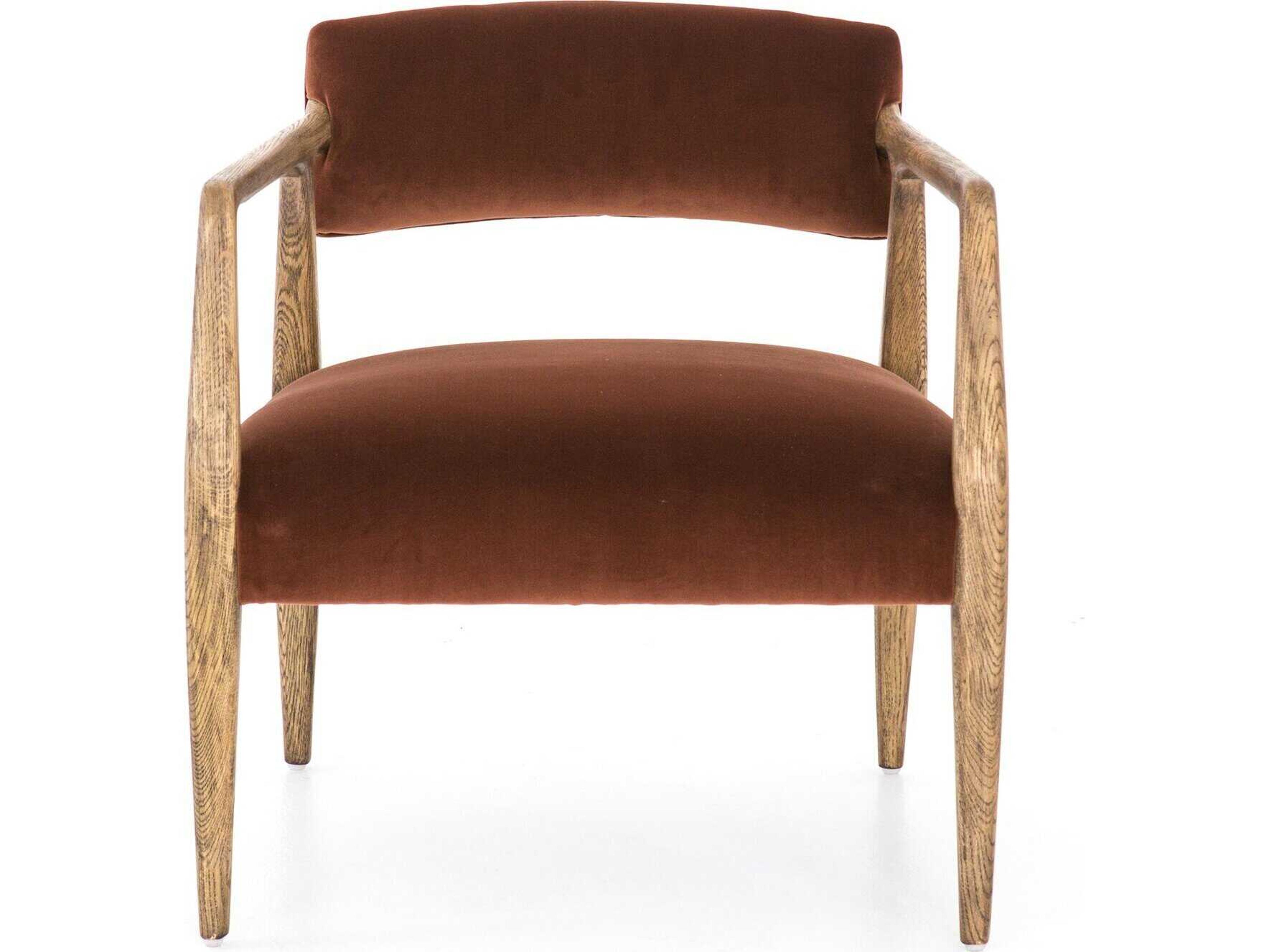 Four Hands Abbott Tyler Solid Wood Brown Upholstered Arm Dining Chair