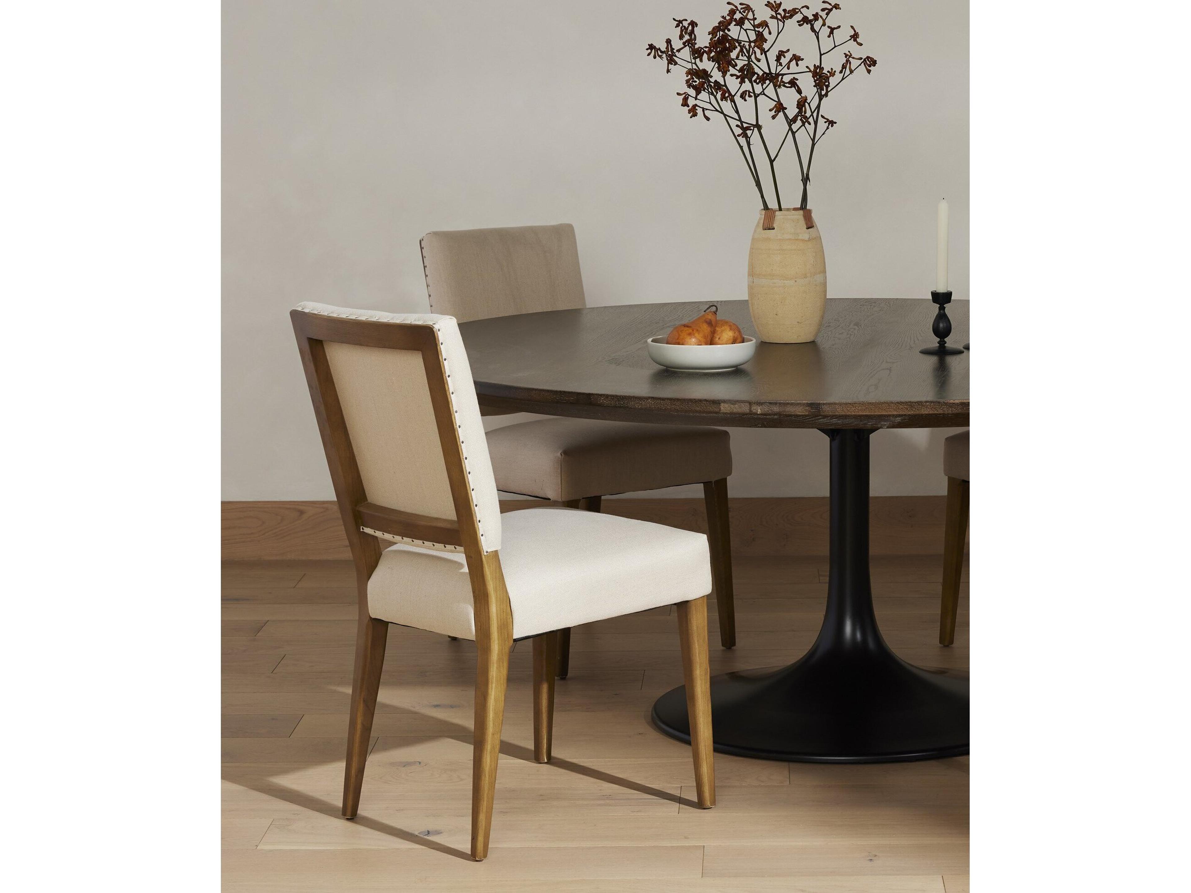 Four Hands Ashford Kurt Oak Wood Beige Upholstered Side Dining Chair