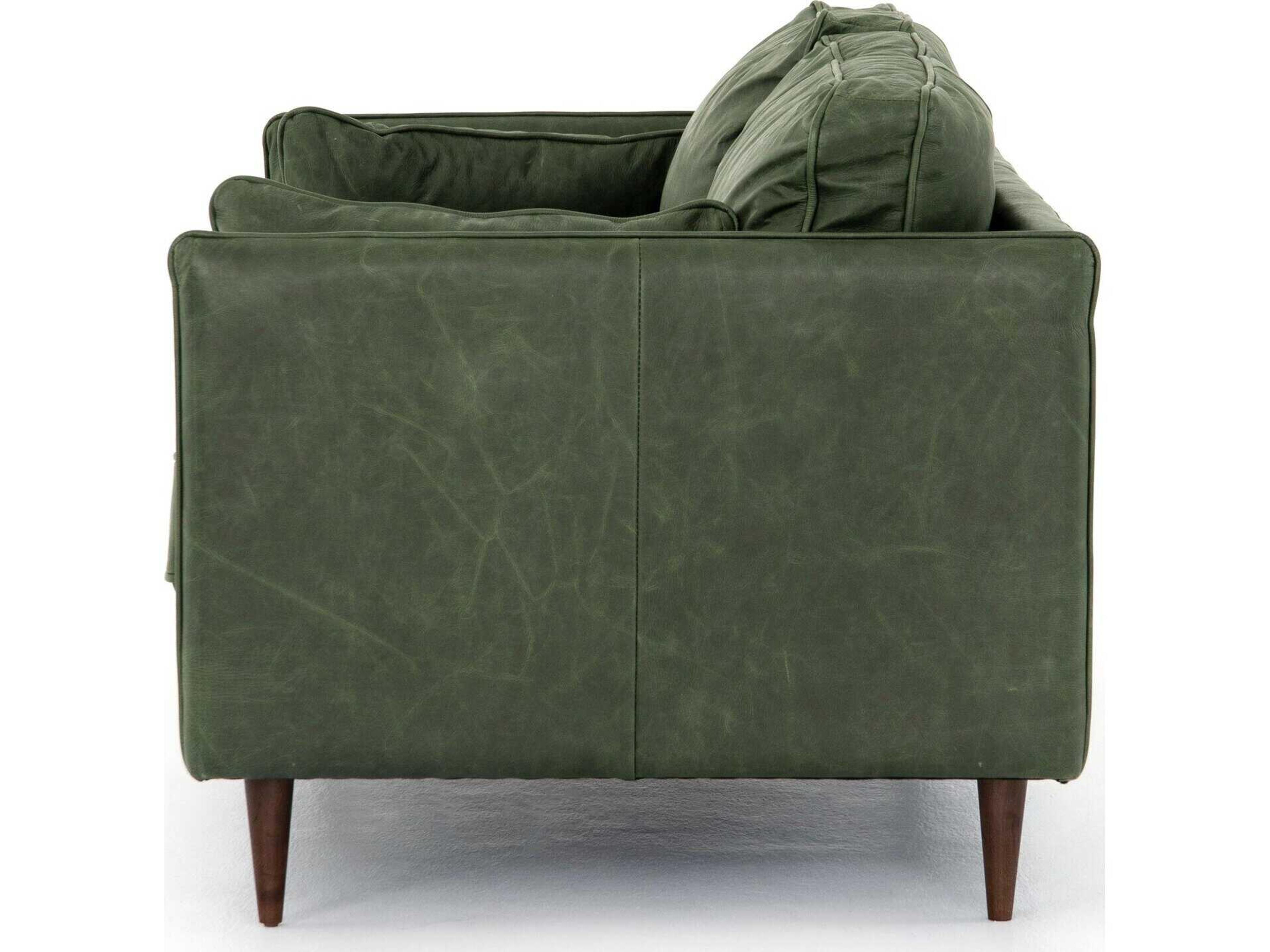 Four Hands Ashford Reese Eden Sage Almond Beech Green Leather Sofa