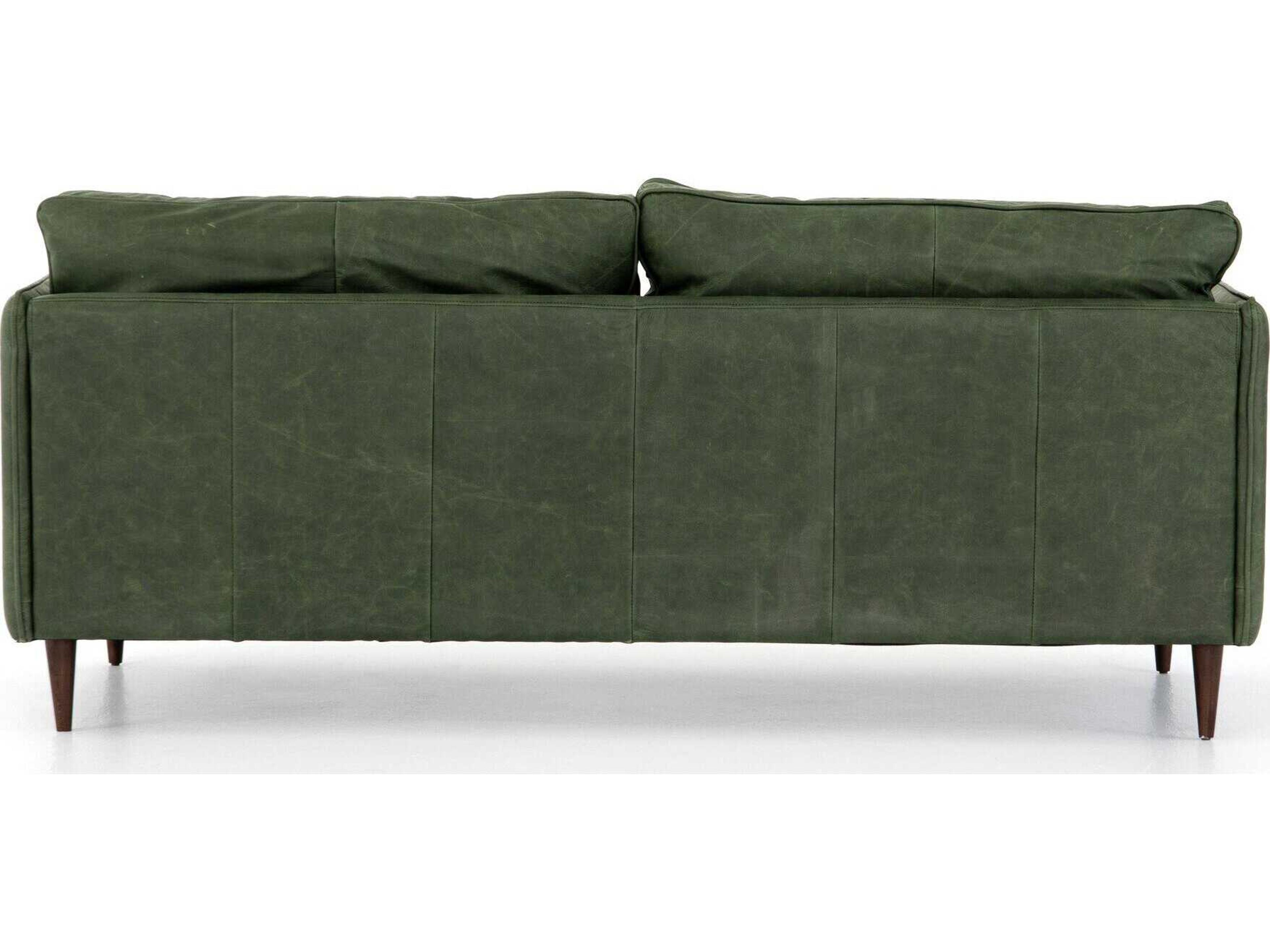 Four Hands Ashford Reese Eden Sage Almond Beech Green Leather Sofa