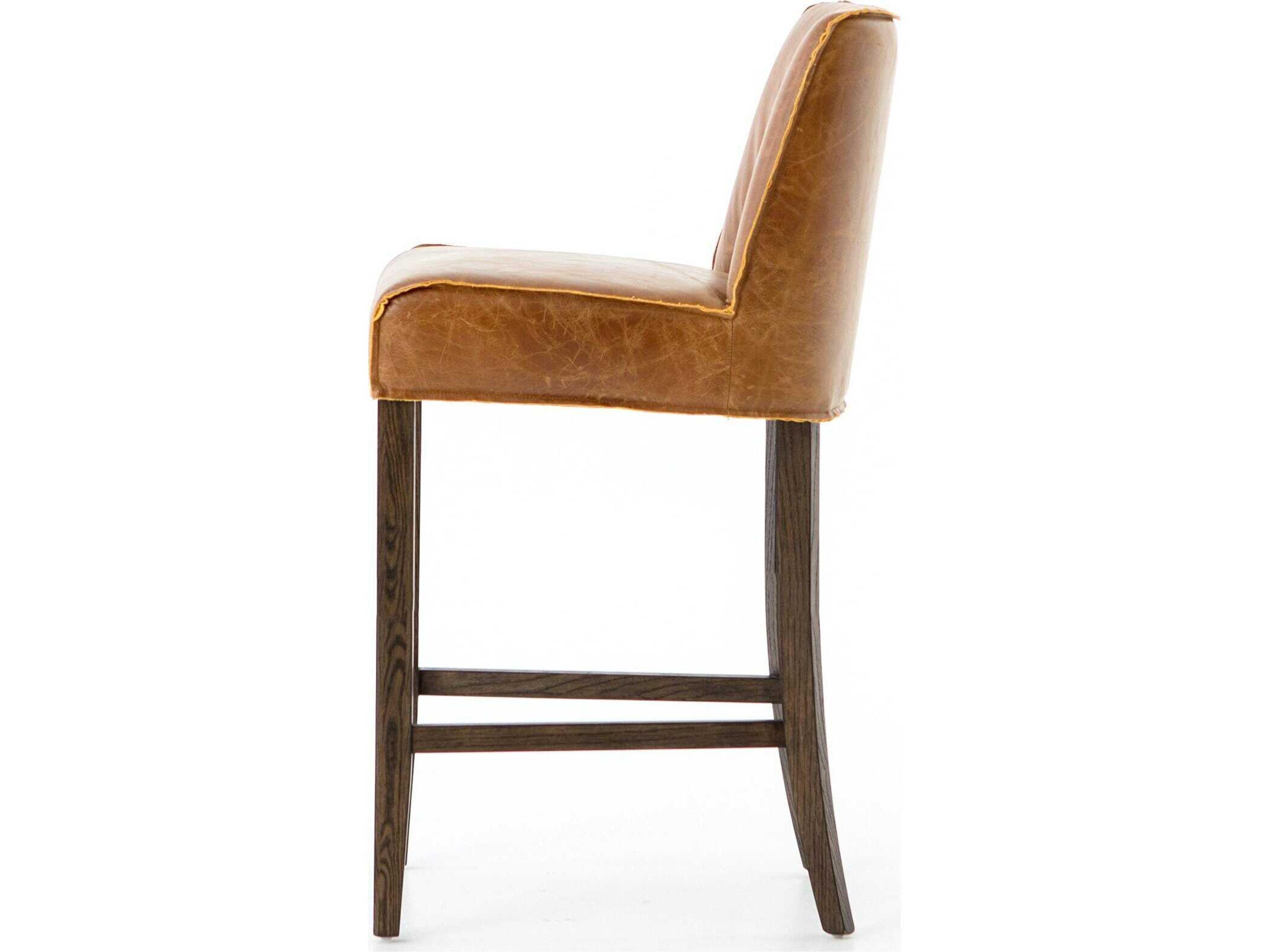 Four Hands Ashford Aria Leather Solid Wood Sienna Chestnut Warm Cedar Counter Stool
