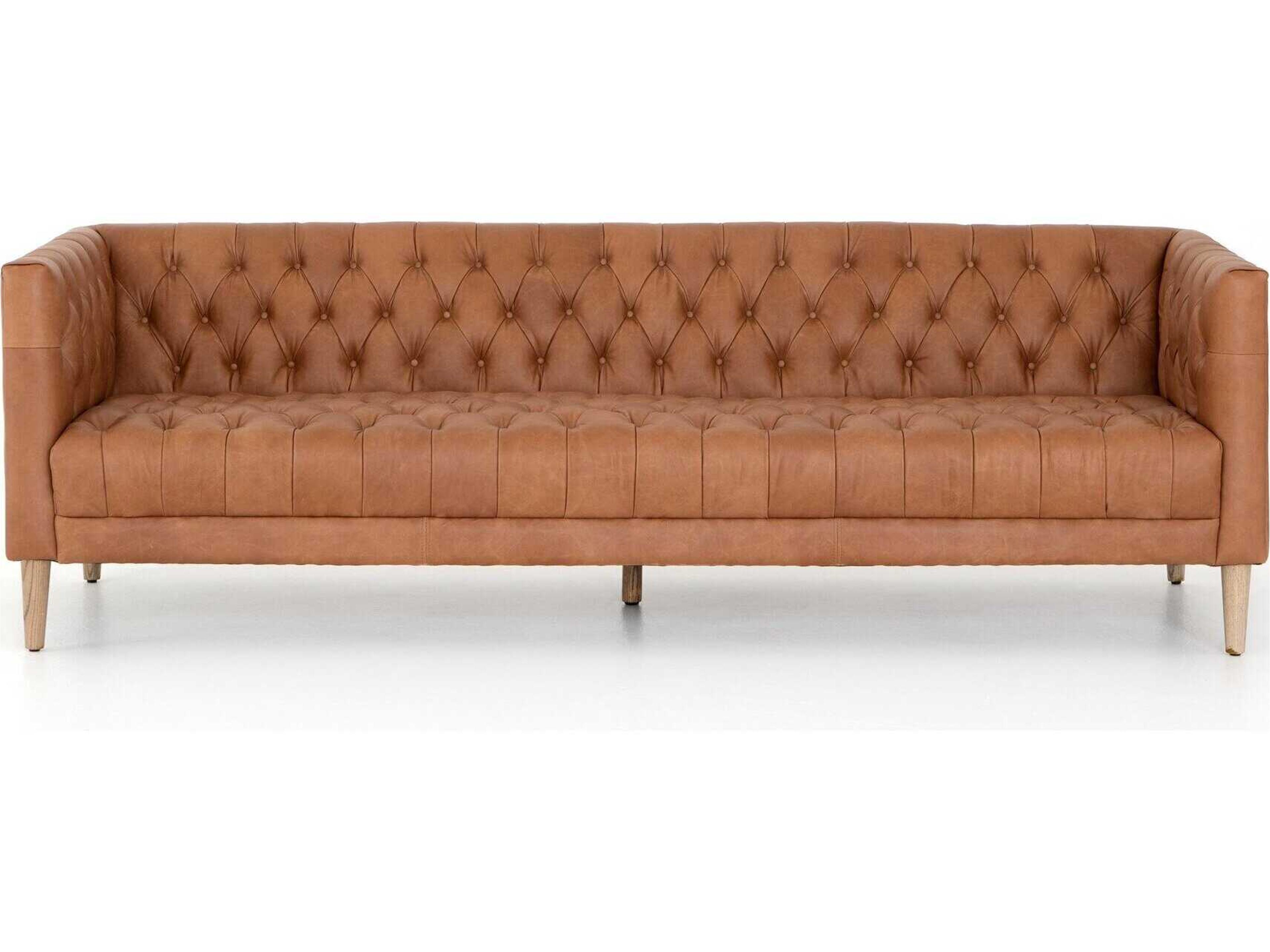 Four Hands Carnegie Williams Natural Washed Camel Weathered Ash Brown Leather Sofa