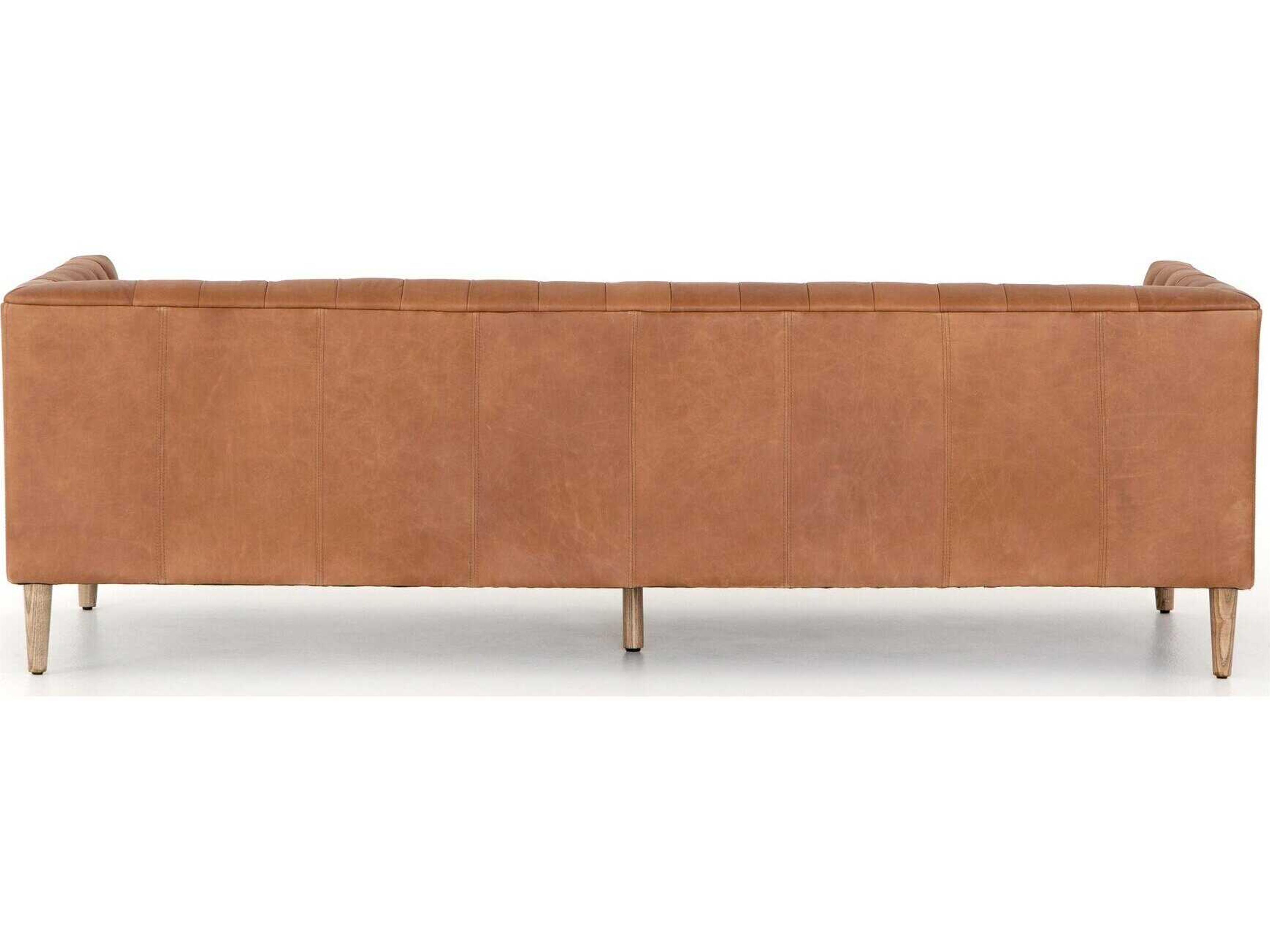 Four Hands Carnegie Williams Natural Washed Camel Weathered Ash Brown Leather Sofa