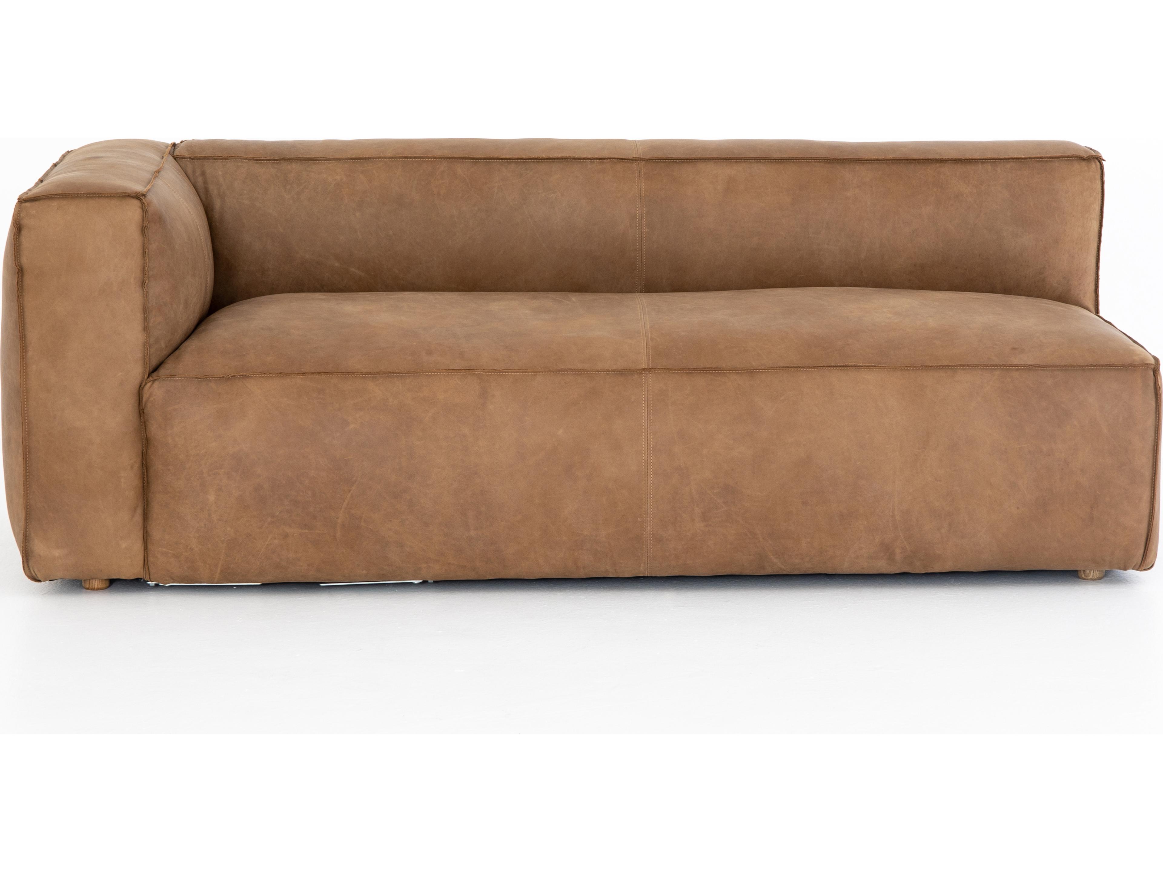 Four Hands Carnegie Nolita LAF Natural Washed Sand Weathered Ash Brown Leather Sofa