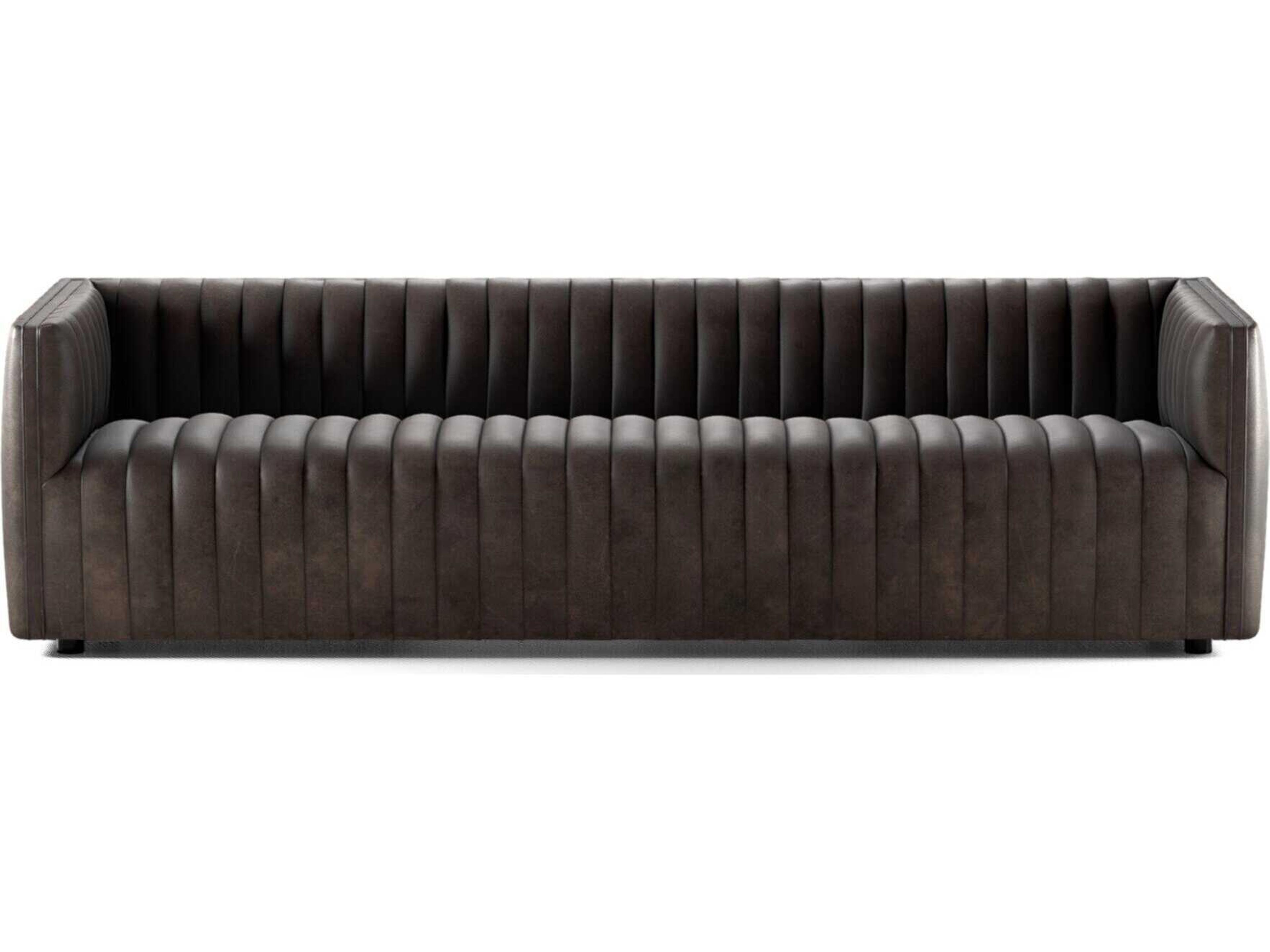 Four Hands Grayson Augustine Deacon Wolf Brown Leather Sofa