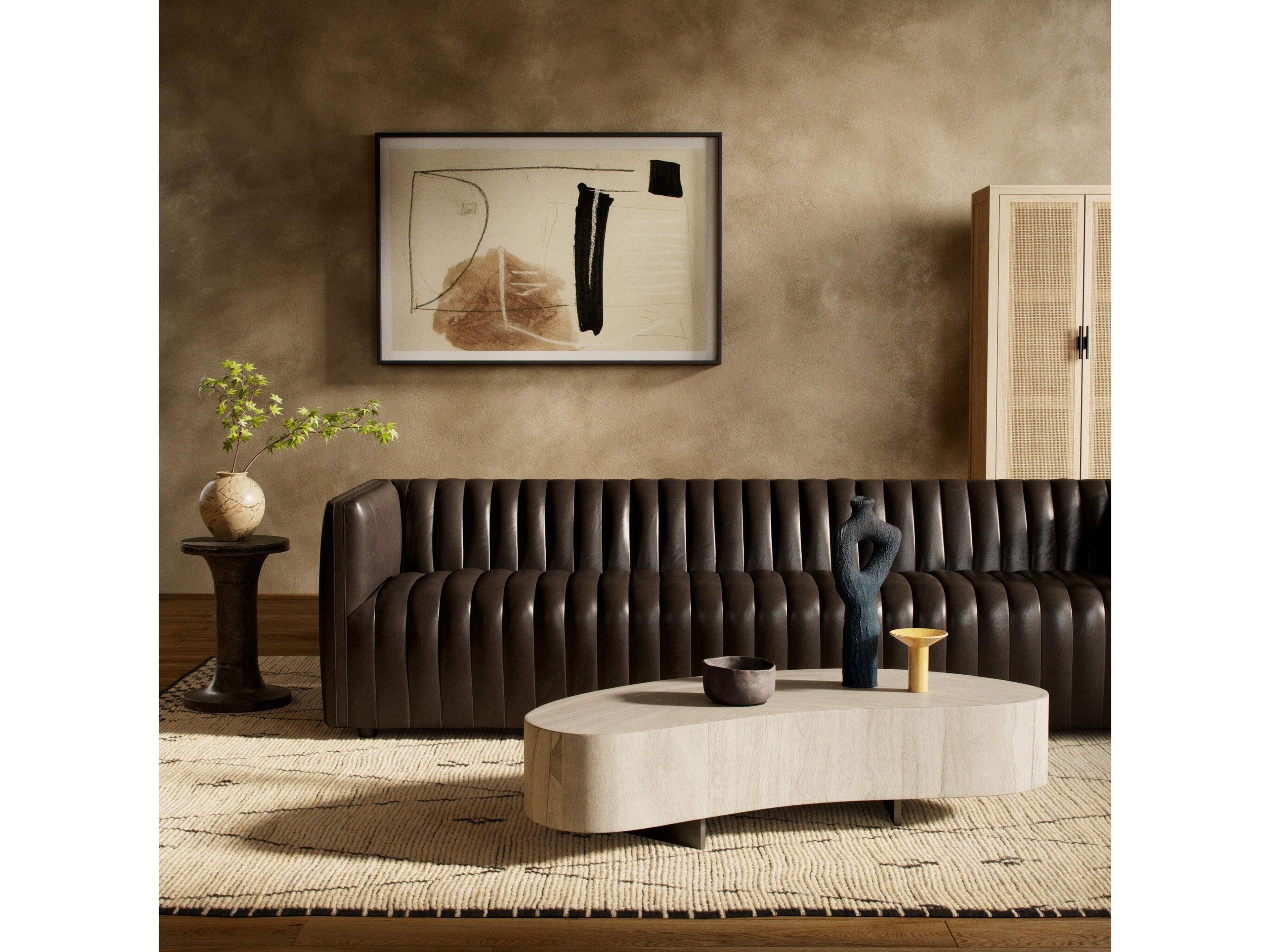 Four Hands Grayson Augustine Deacon Wolf Brown Leather Sofa