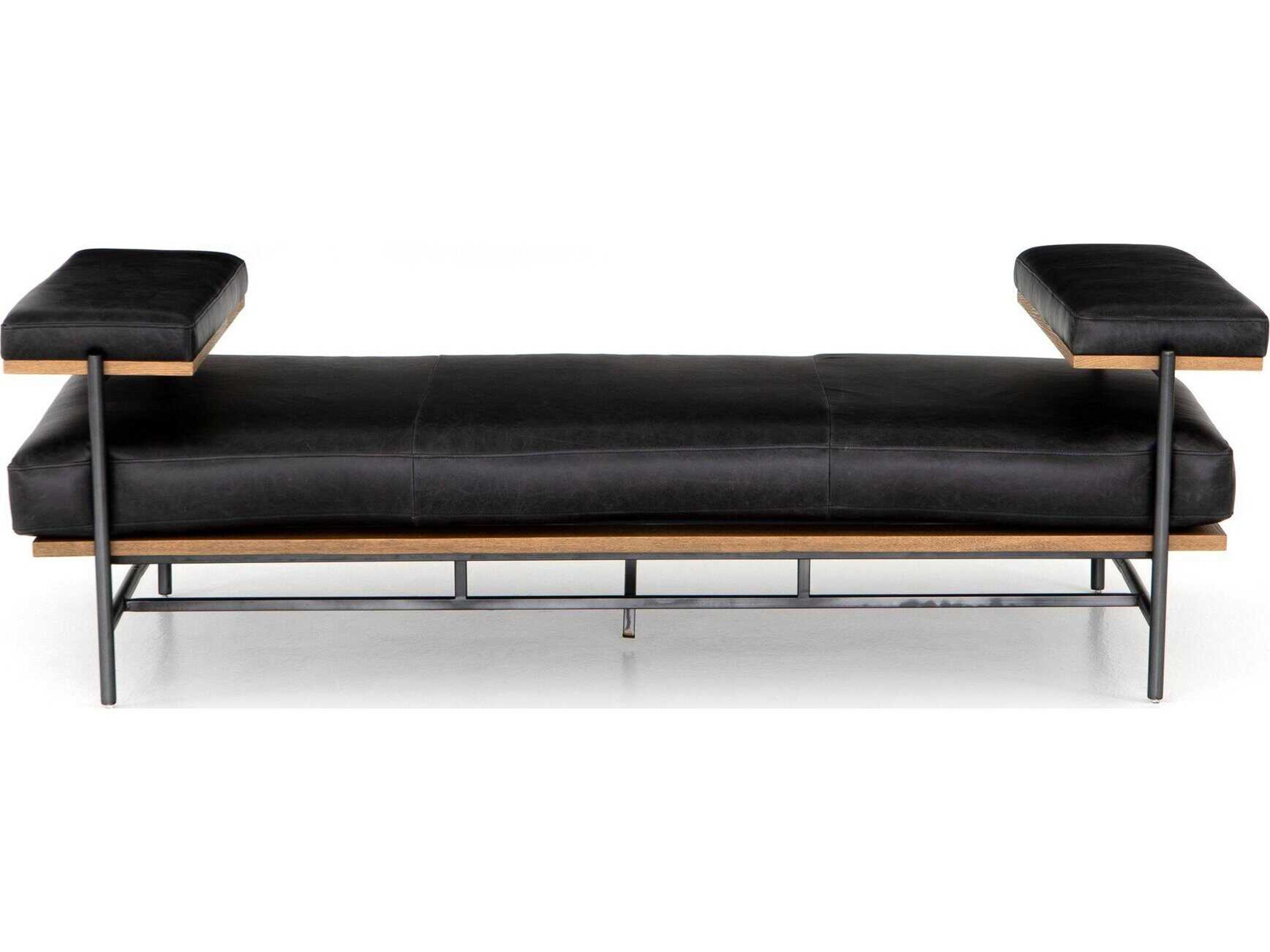 Four Hands Grayson Kennon Sonoma Black Toasted Oak Carbon Leather Chaise