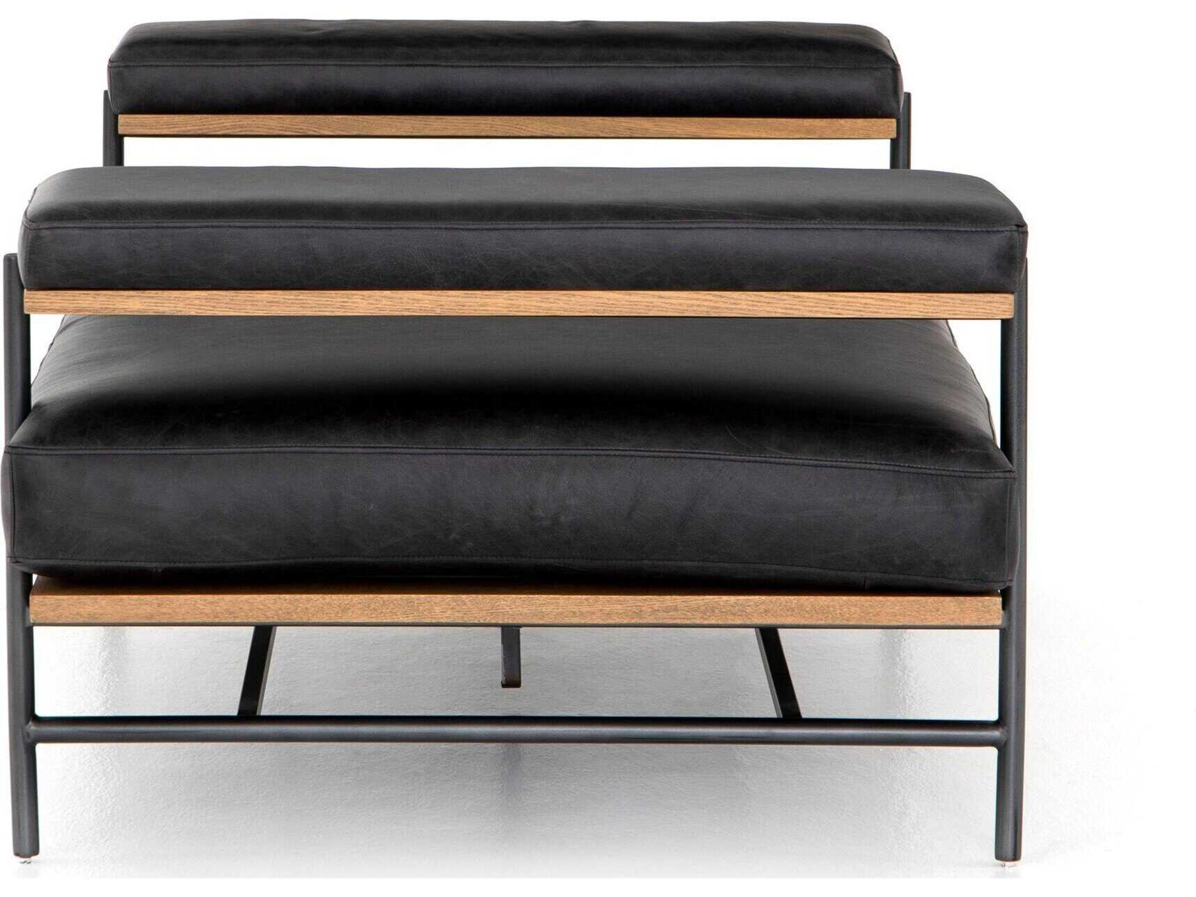 Four Hands Grayson Kennon Sonoma Black Toasted Oak Carbon Leather Chaise