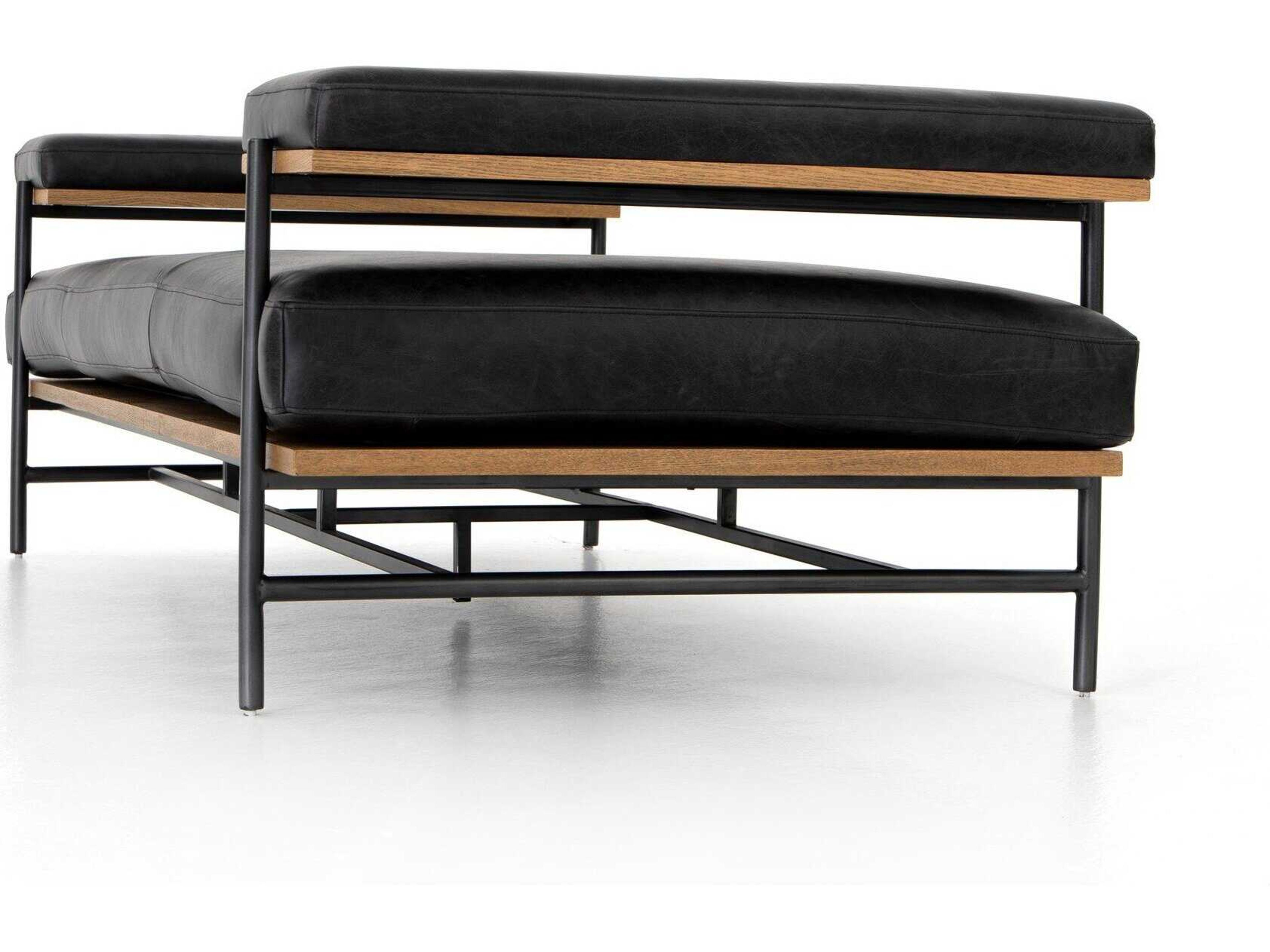 Four Hands Grayson Kennon Sonoma Black Toasted Oak Carbon Leather Chaise