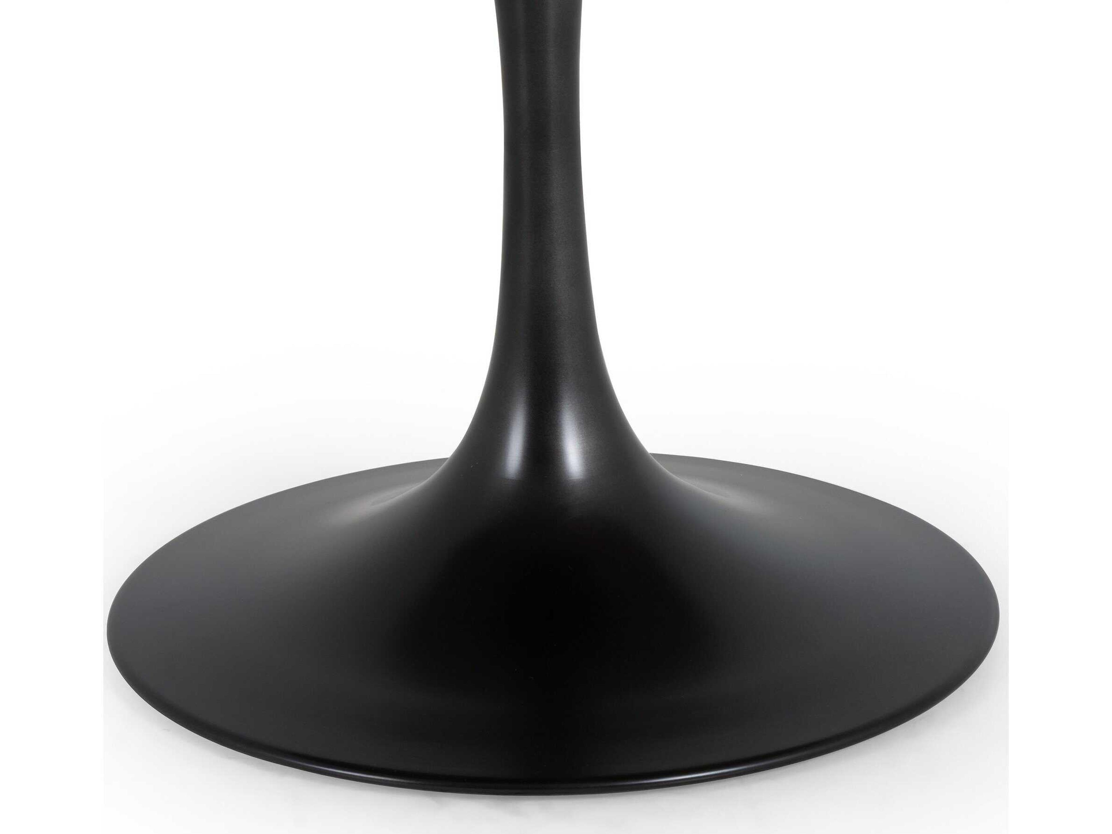 Four Hands Hughes Powell Round Dark Rustic Black Weathered Ash White Marble Dining Table