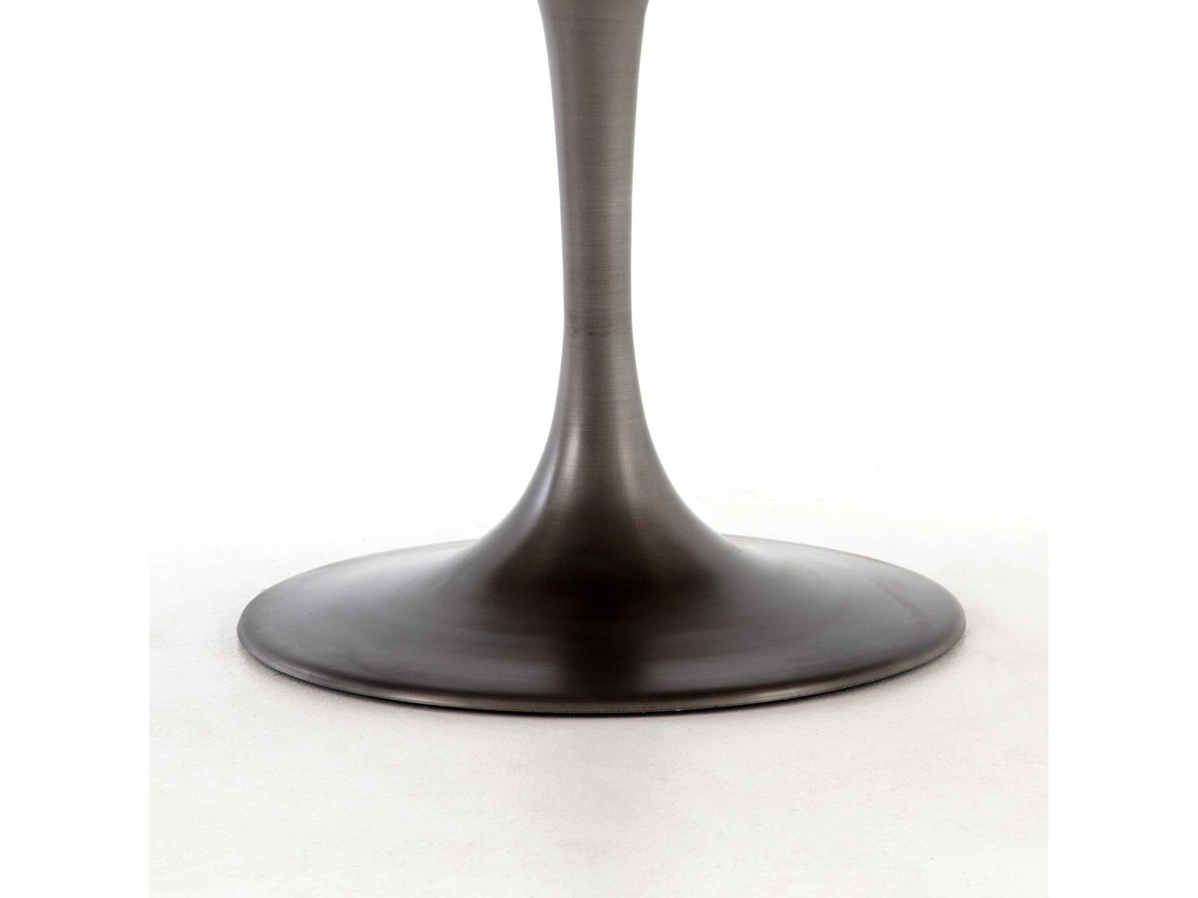 Four Hands Hughes Evans Round Metal Vessel Grey Polished Brass Light Burnt Oak Dining Table