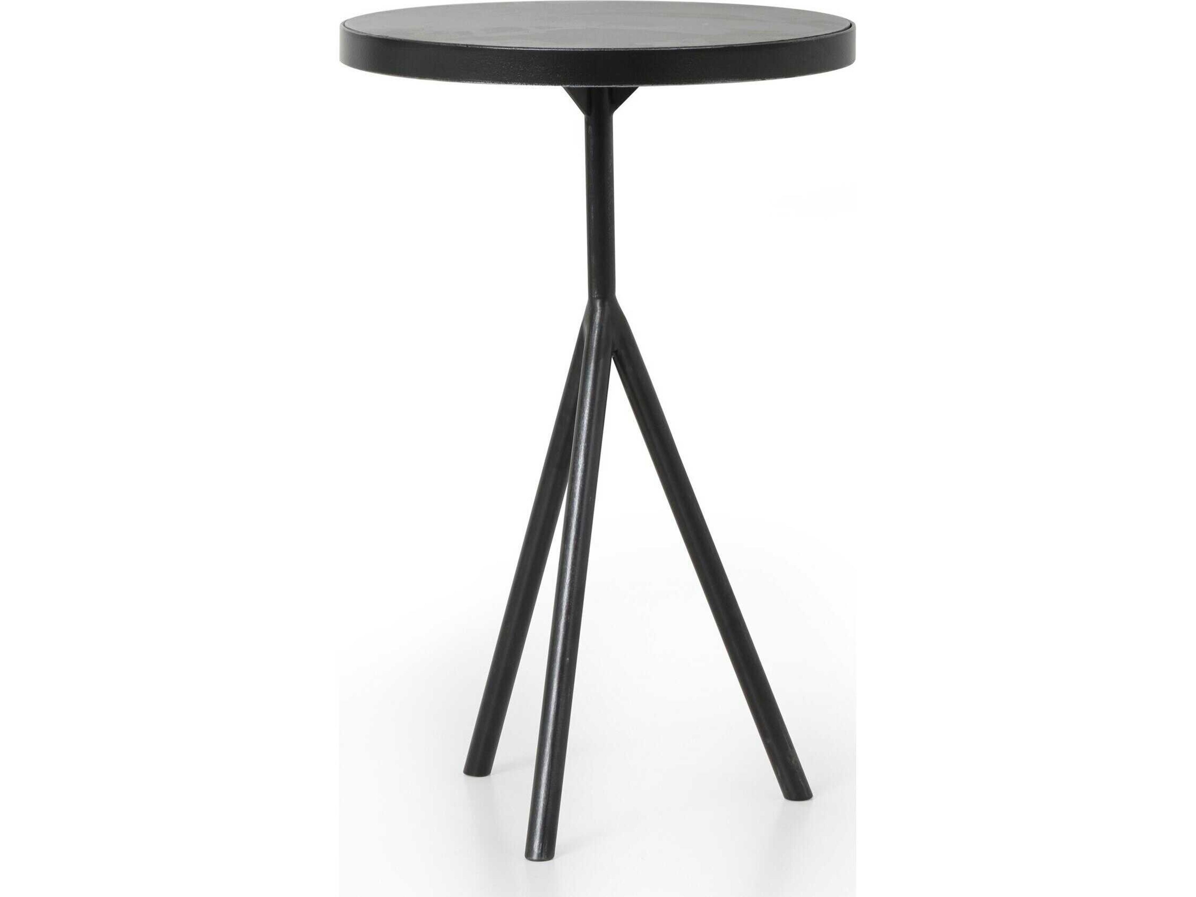 Four Hands Hughes Corin Round Powder Black Bluestone End Table