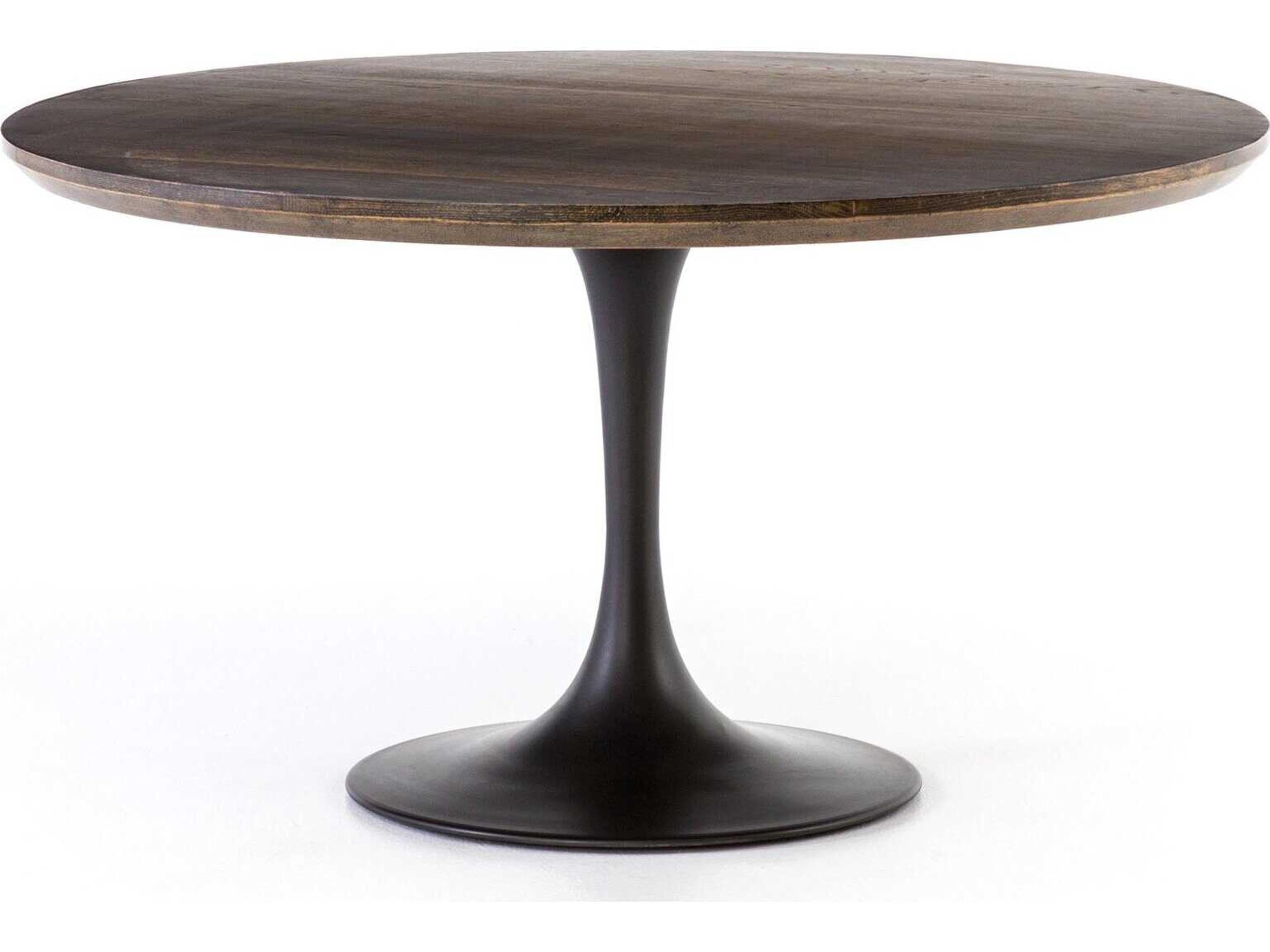 Hughes Powell Round Wood Dark Rustic Black English Brown Oak Veneer Dining Table