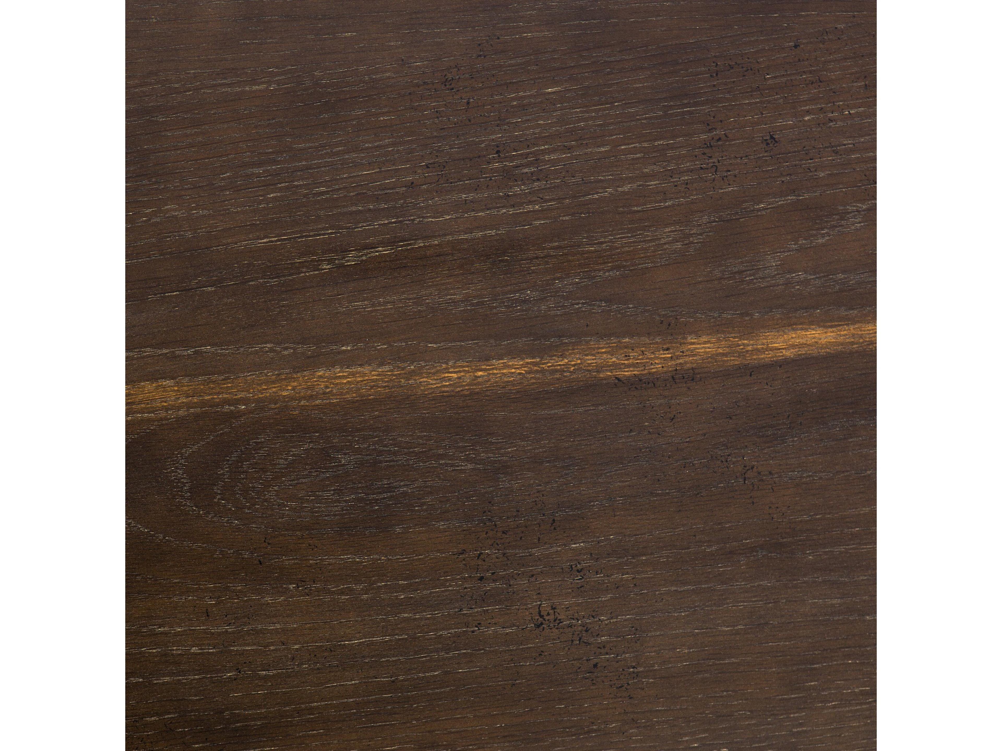 Four Hands Hughes Powell Round Wood Dark Rustic Black English Brown Oak Veneer Dining Table