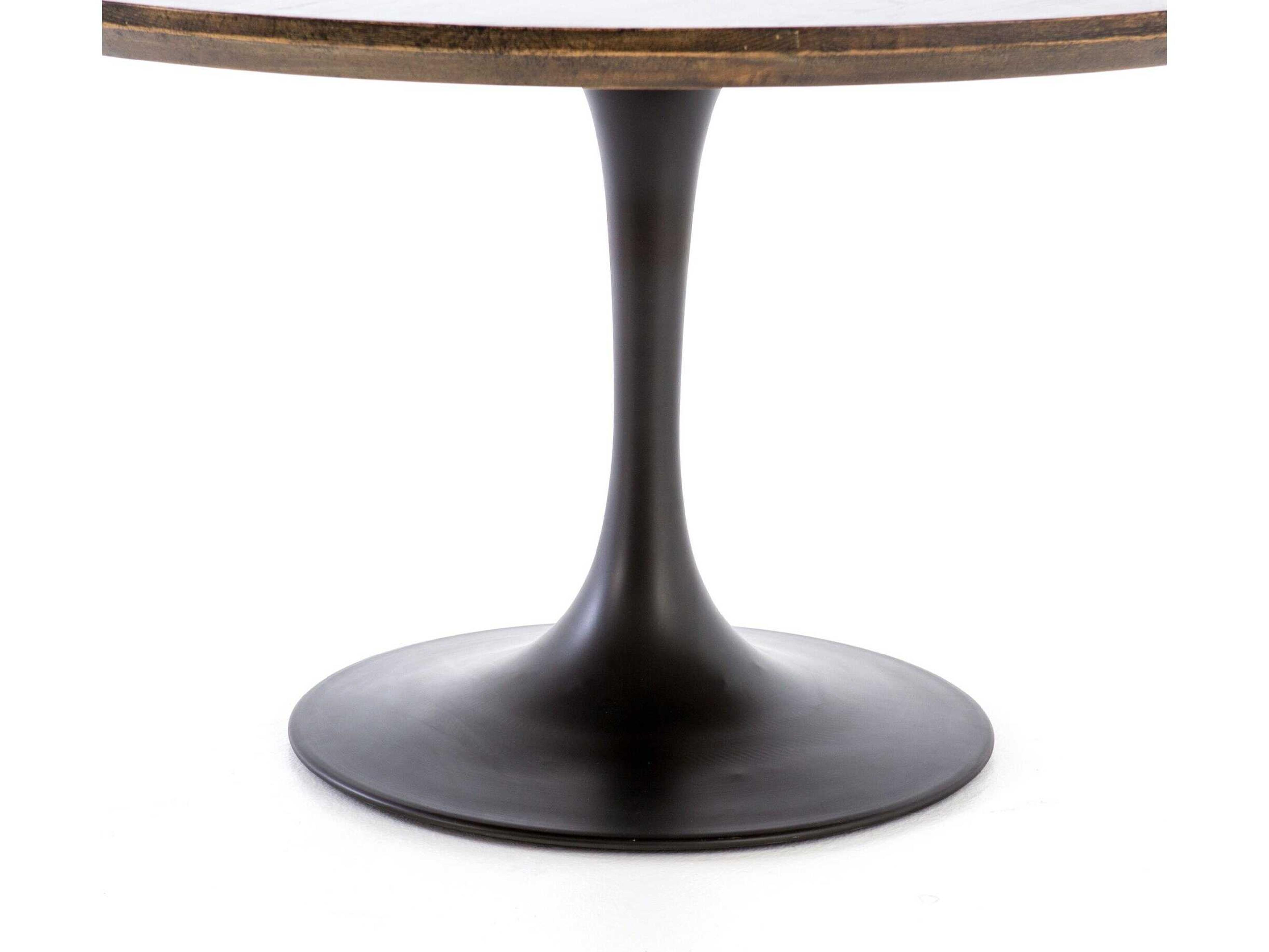 Four Hands Hughes Powell Round Wood Dark Rustic Black English Brown Oak Veneer Dining Table