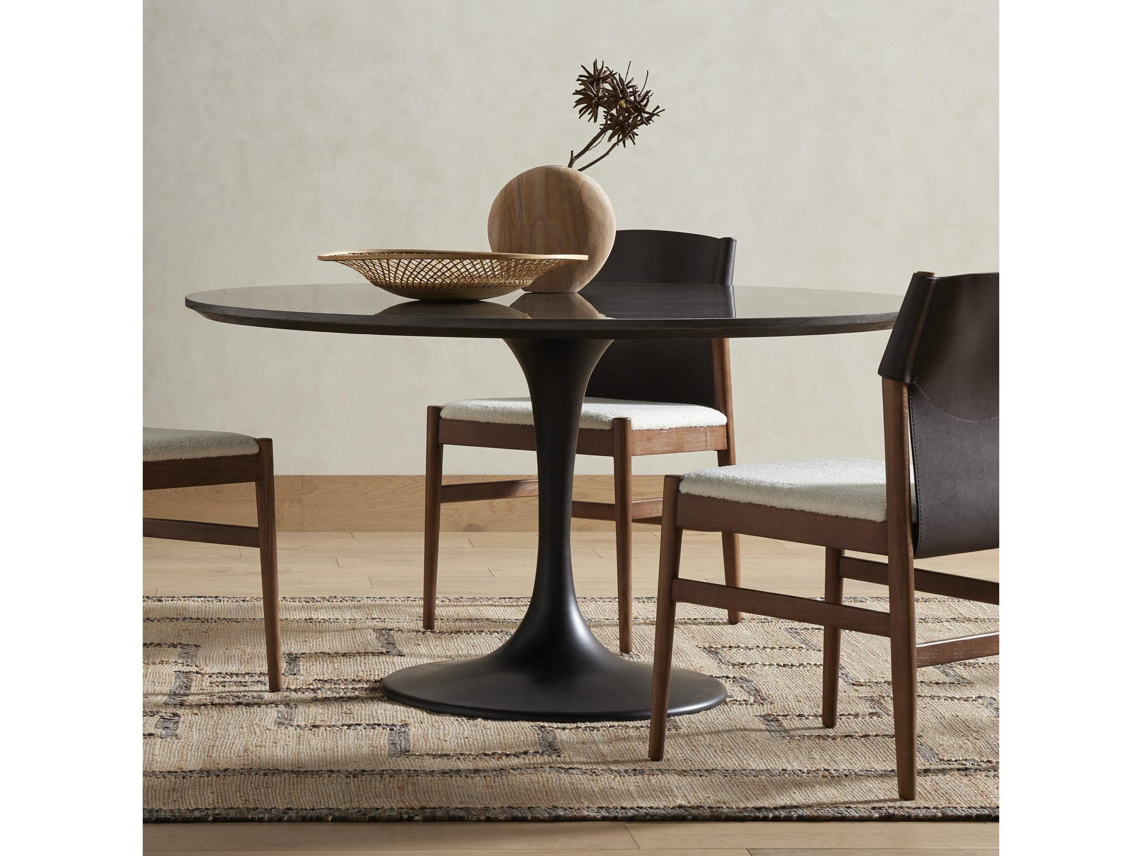 Four Hands Hughes Powell Round Dark Rustic Black Ebony Bluestone Dining Table