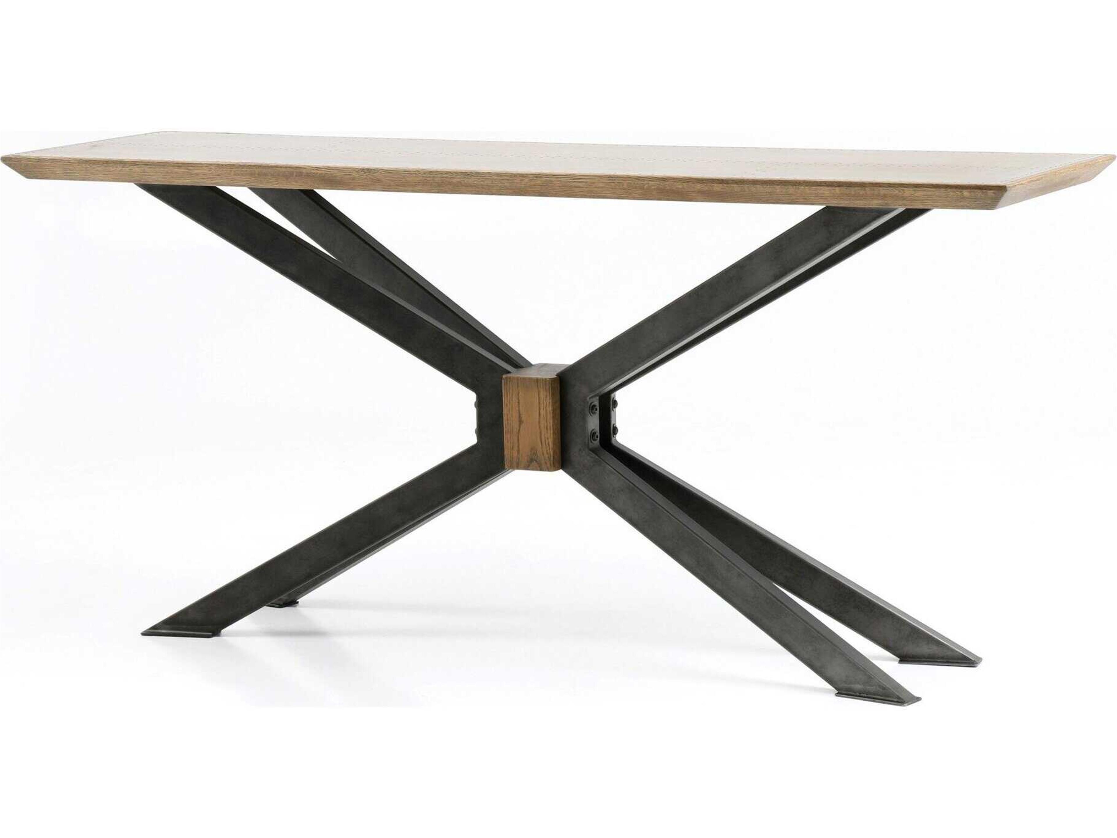 Hughes Spider Rectangular Wood Light Rustic Black Bright Brass Clad Sandy Oak Console Table