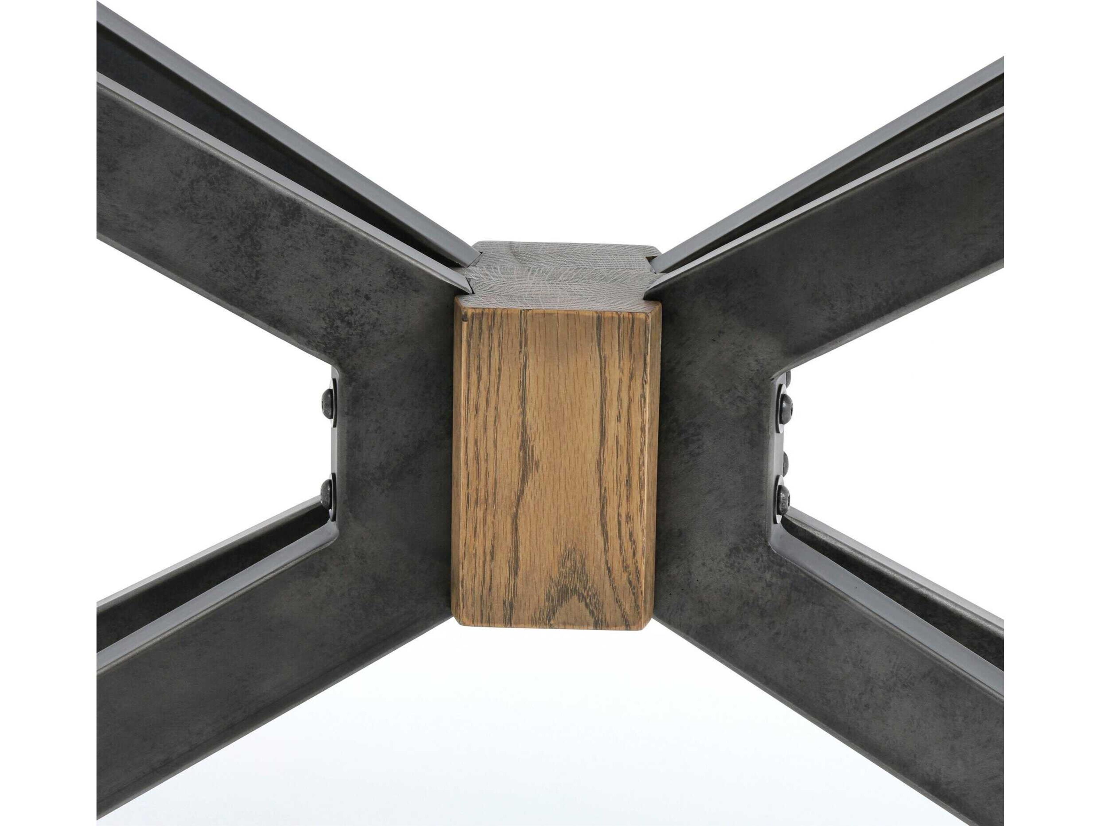 Four Hands Hughes Spider Rectangular Wood Light Rustic Black Bright Brass Clad Sandy Oak Console Table