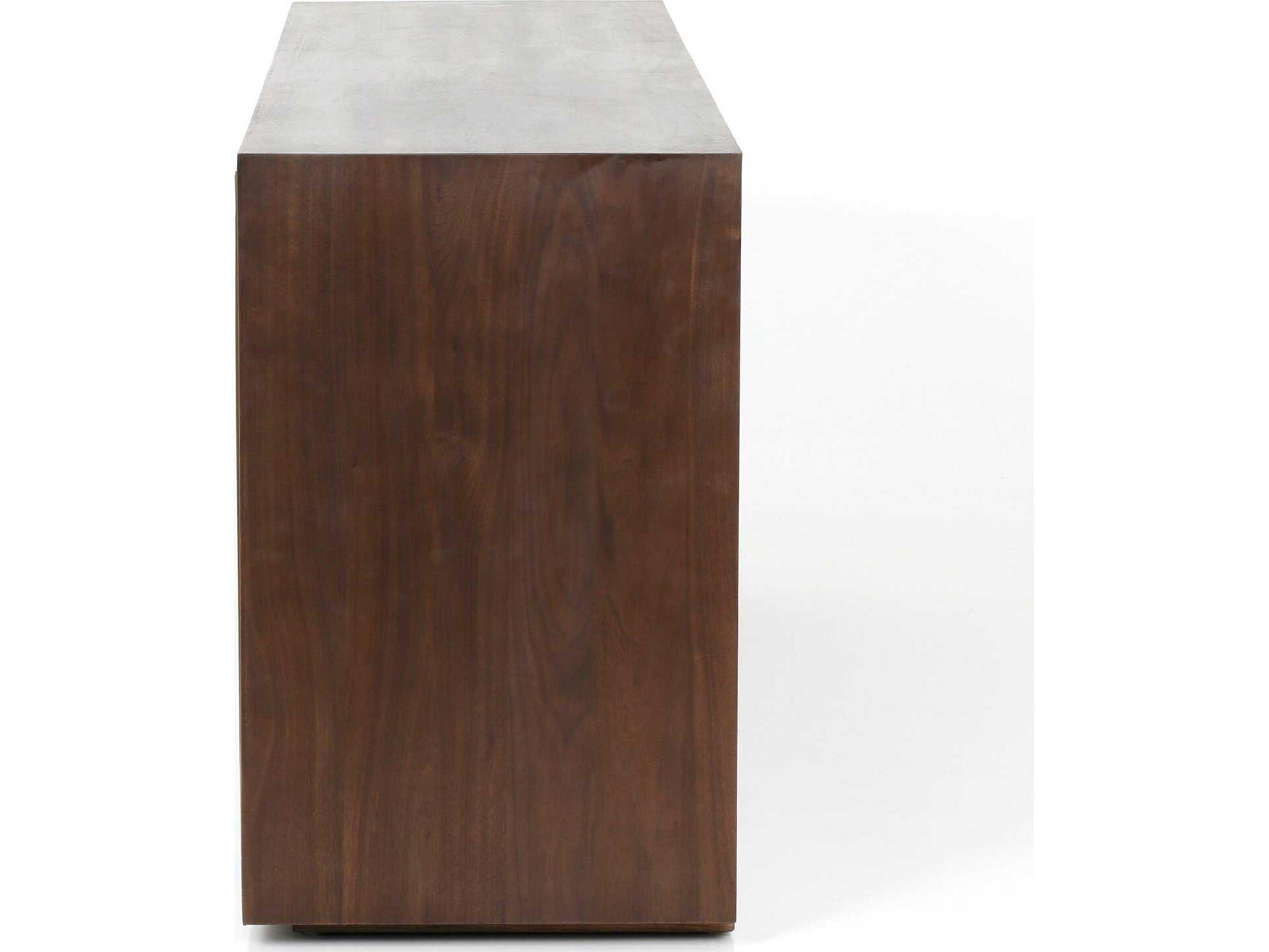 Four Hands Hughes Cybil 78" Walnut Wood Dark Antique Mirror Polished Brass Sideboard