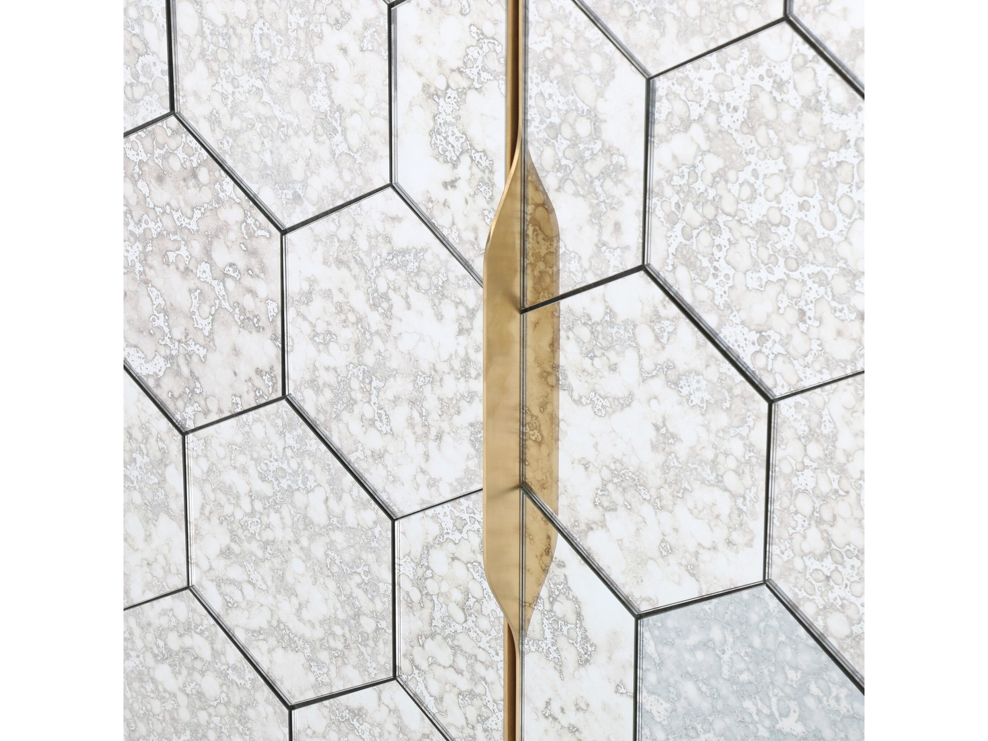 Four Hands Hughes Cybil 78" Walnut Wood Dark Antique Mirror Polished Brass Sideboard