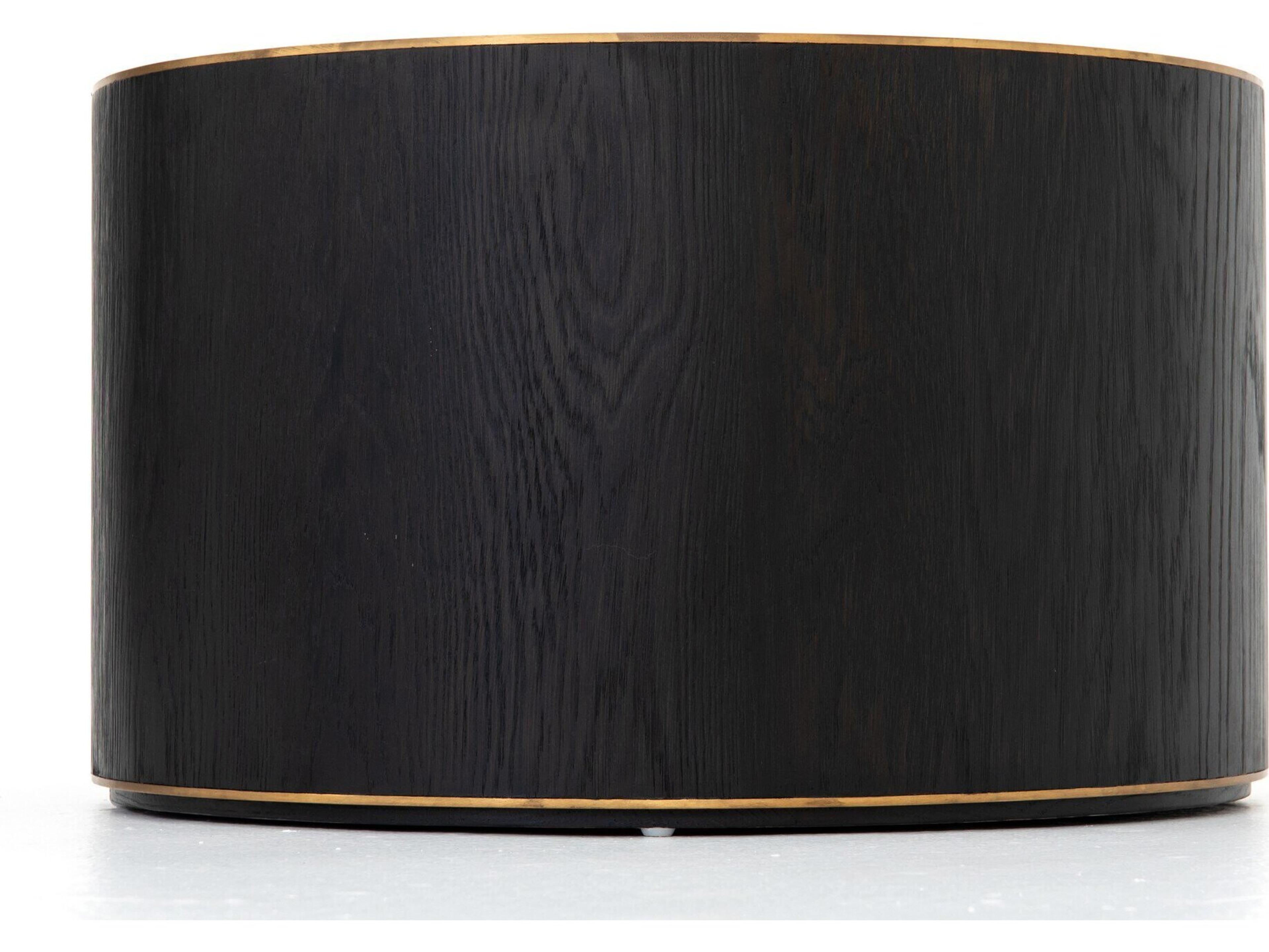 Four Hands Hughes Perry Round Wood Bright Brass Clad Ebony Light Coffee Table