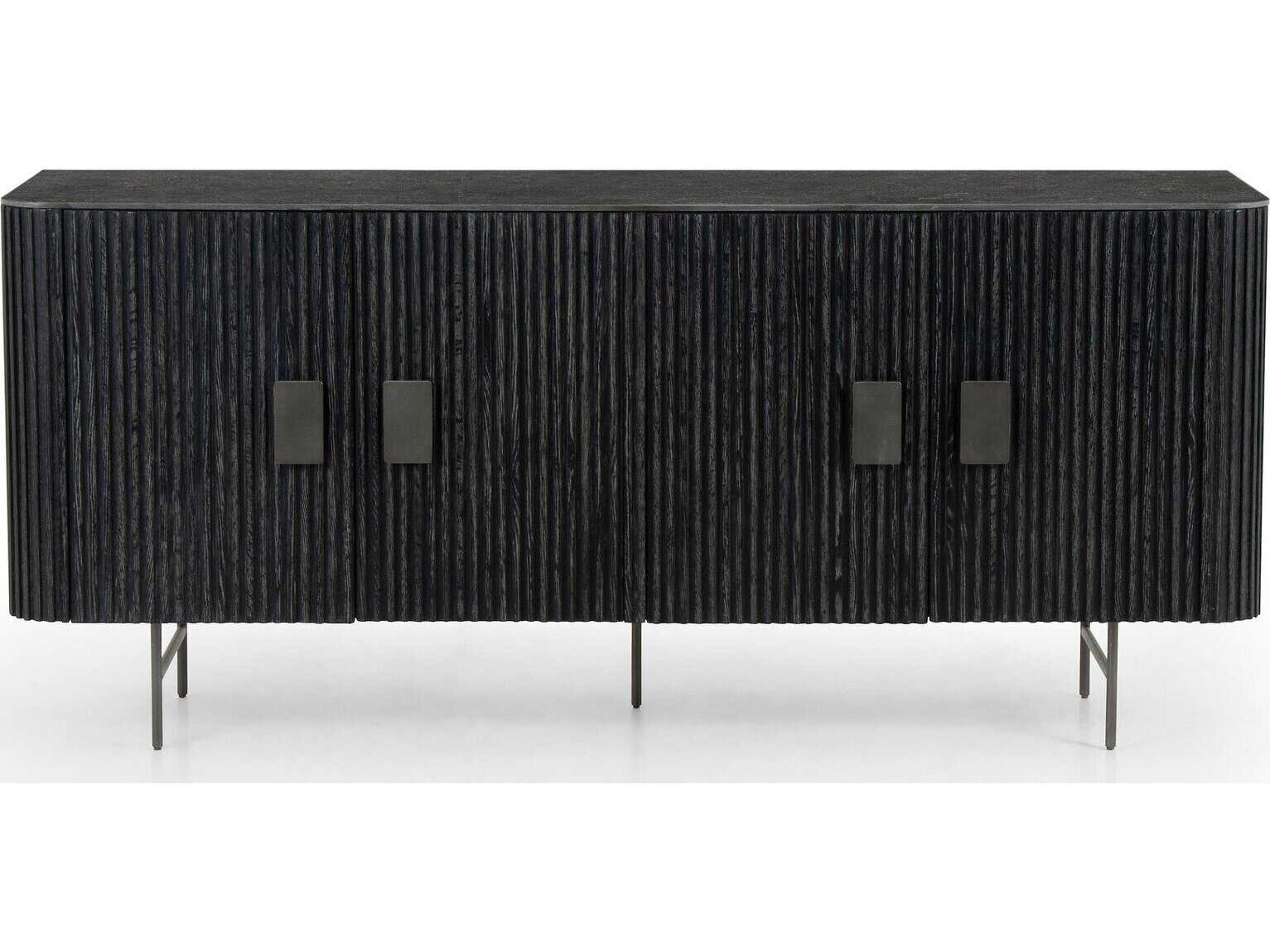 Four Hands Hughes Laverne 71" Oak Wood Washed Black Brushed Gunmetal Bluestone Sideboard
