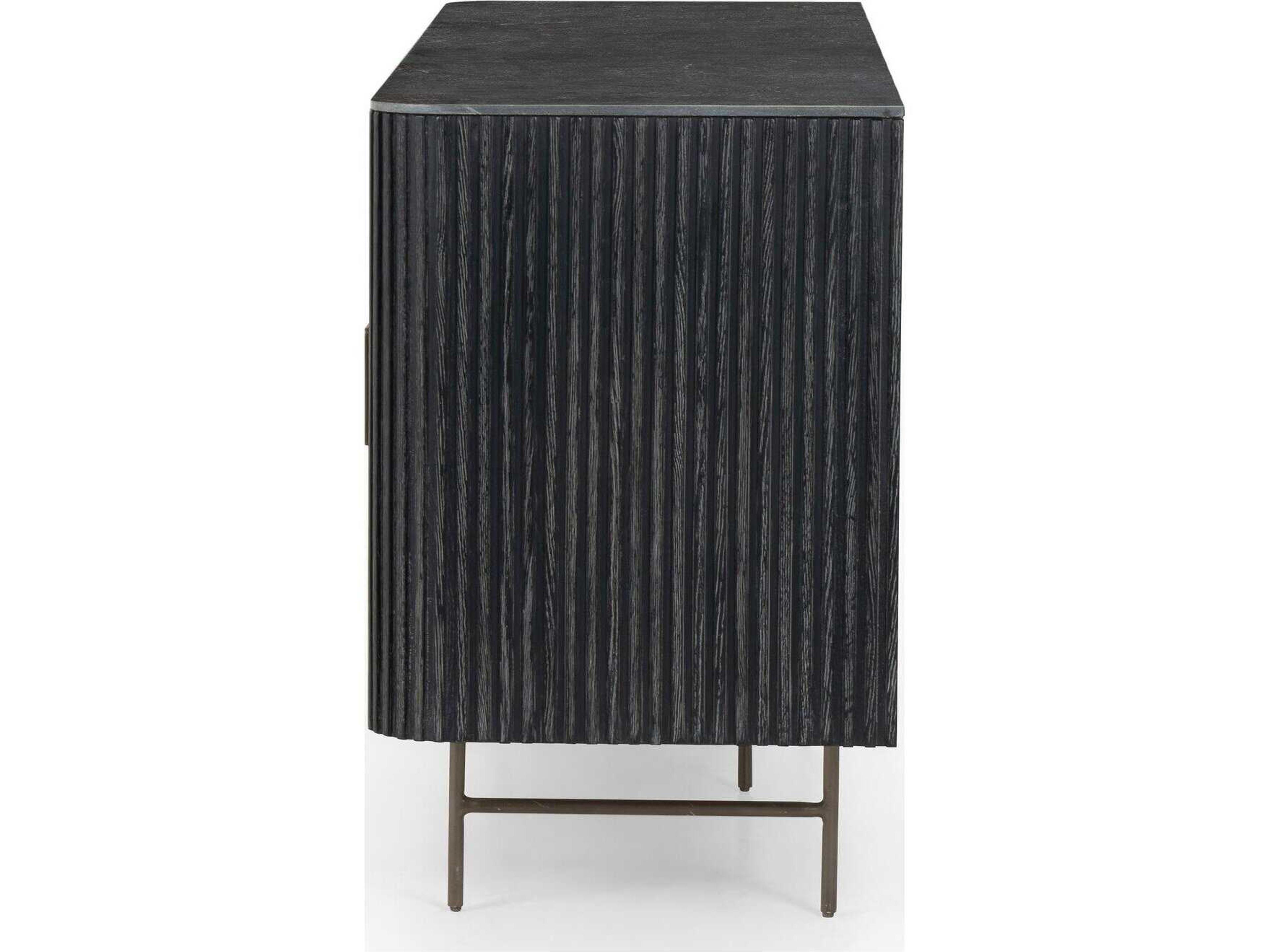 Four Hands Hughes Laverne 71" Oak Wood Washed Black Brushed Gunmetal Bluestone Sideboard