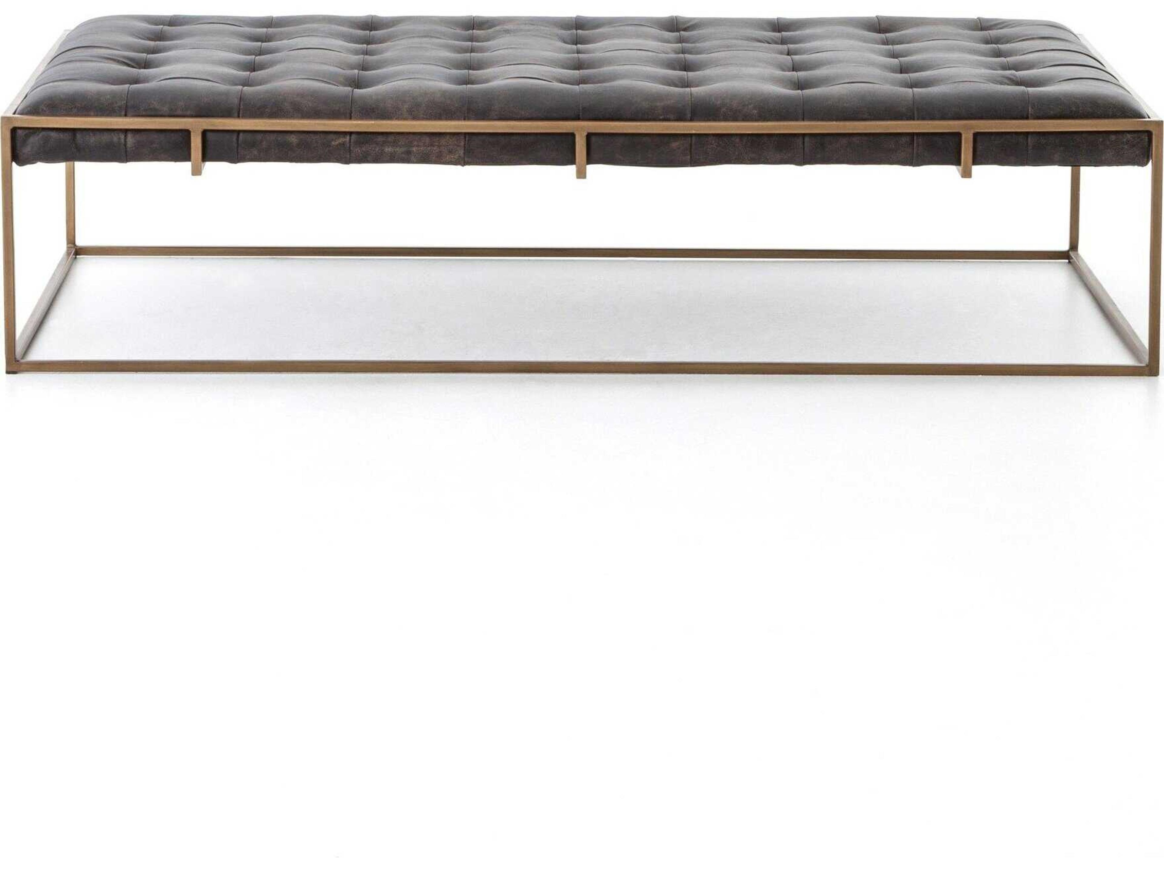 Four Hands Irondale Oxford Rectangular Leather Rialto Ebony Antique Brass Coffee Table