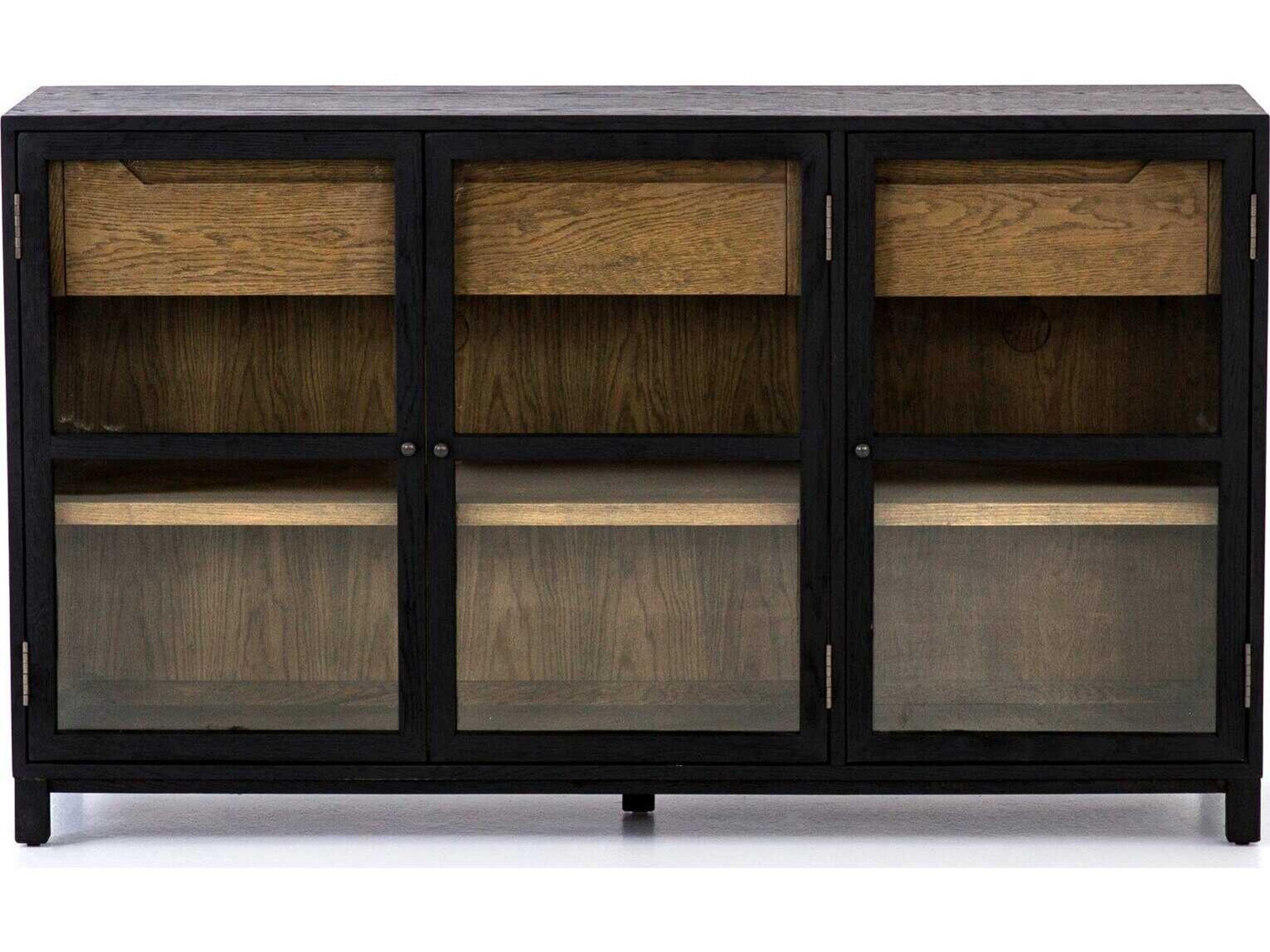 Four Hands Irondale Millie 59" Oak Wood Clear Glass Drifted Black Sideboard