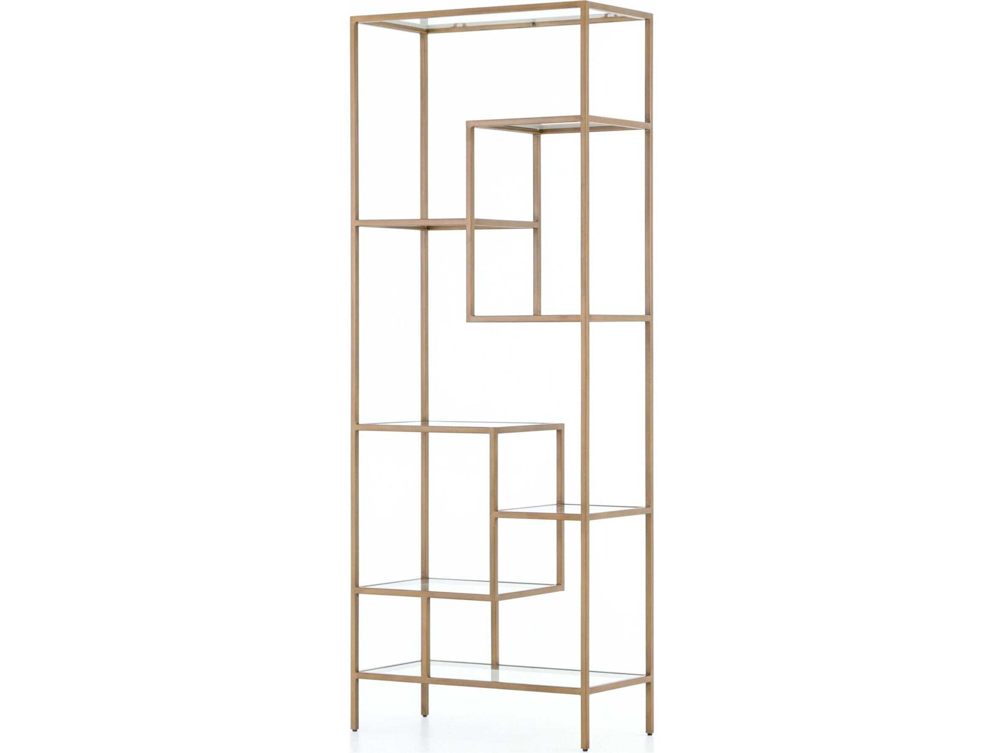 Irondale Antique Brass Tempered Glass Bookcase