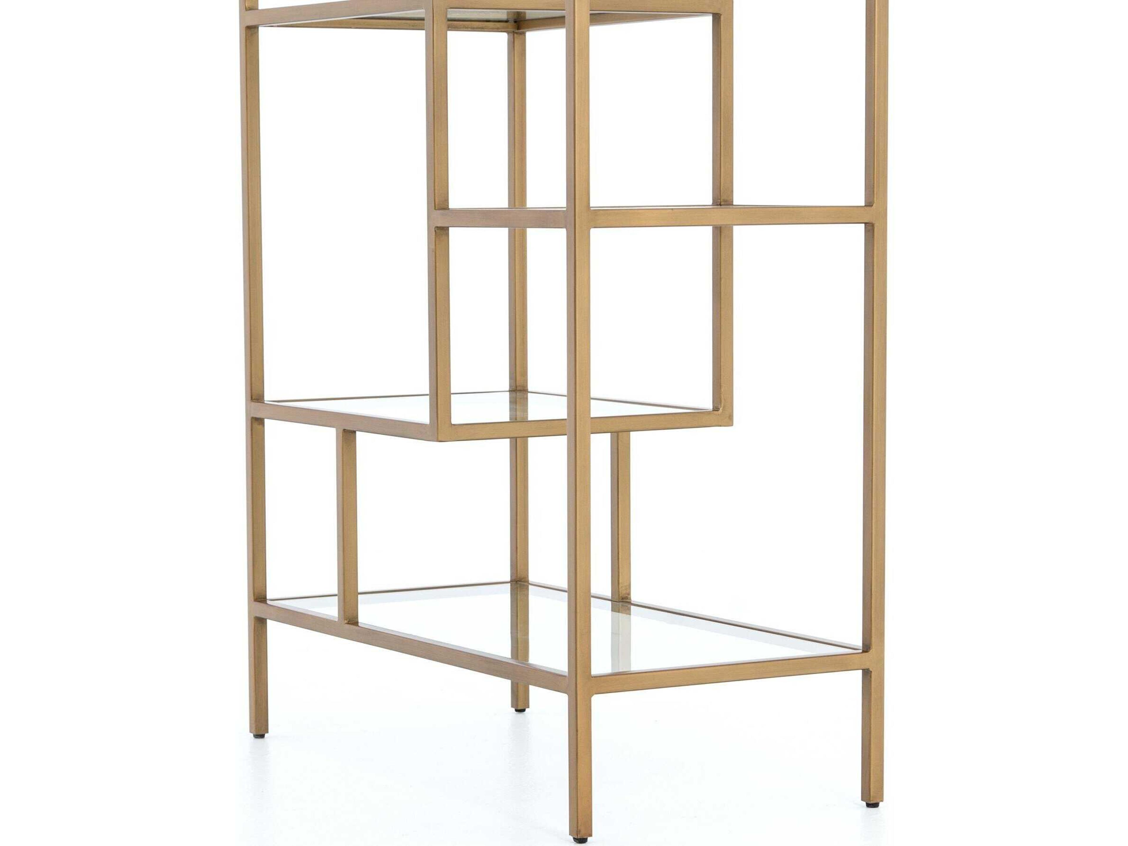 Four Hands Irondale Antique Brass Tempered Glass Bookcase