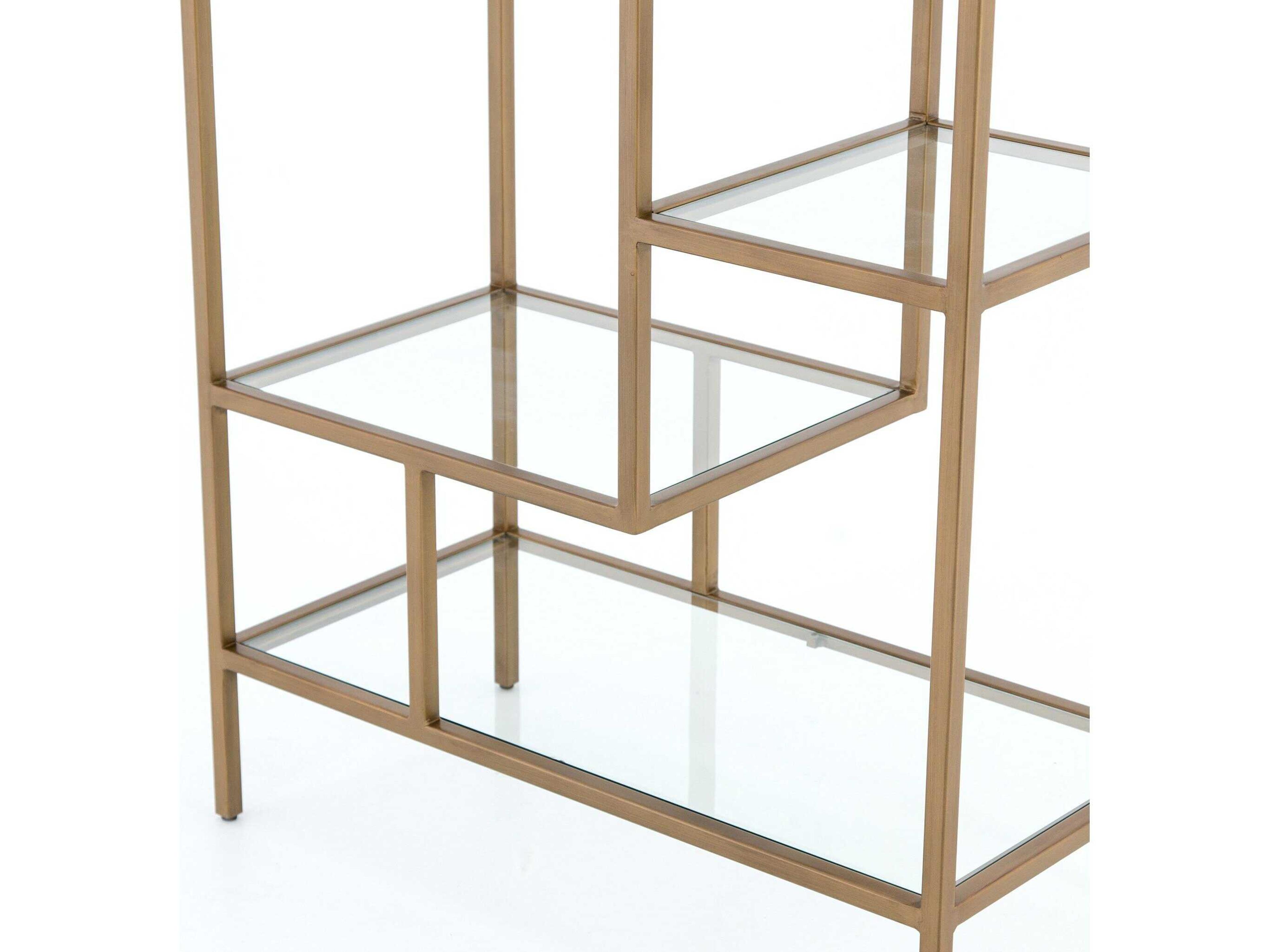 Four Hands Irondale Antique Brass Tempered Glass Bookcase