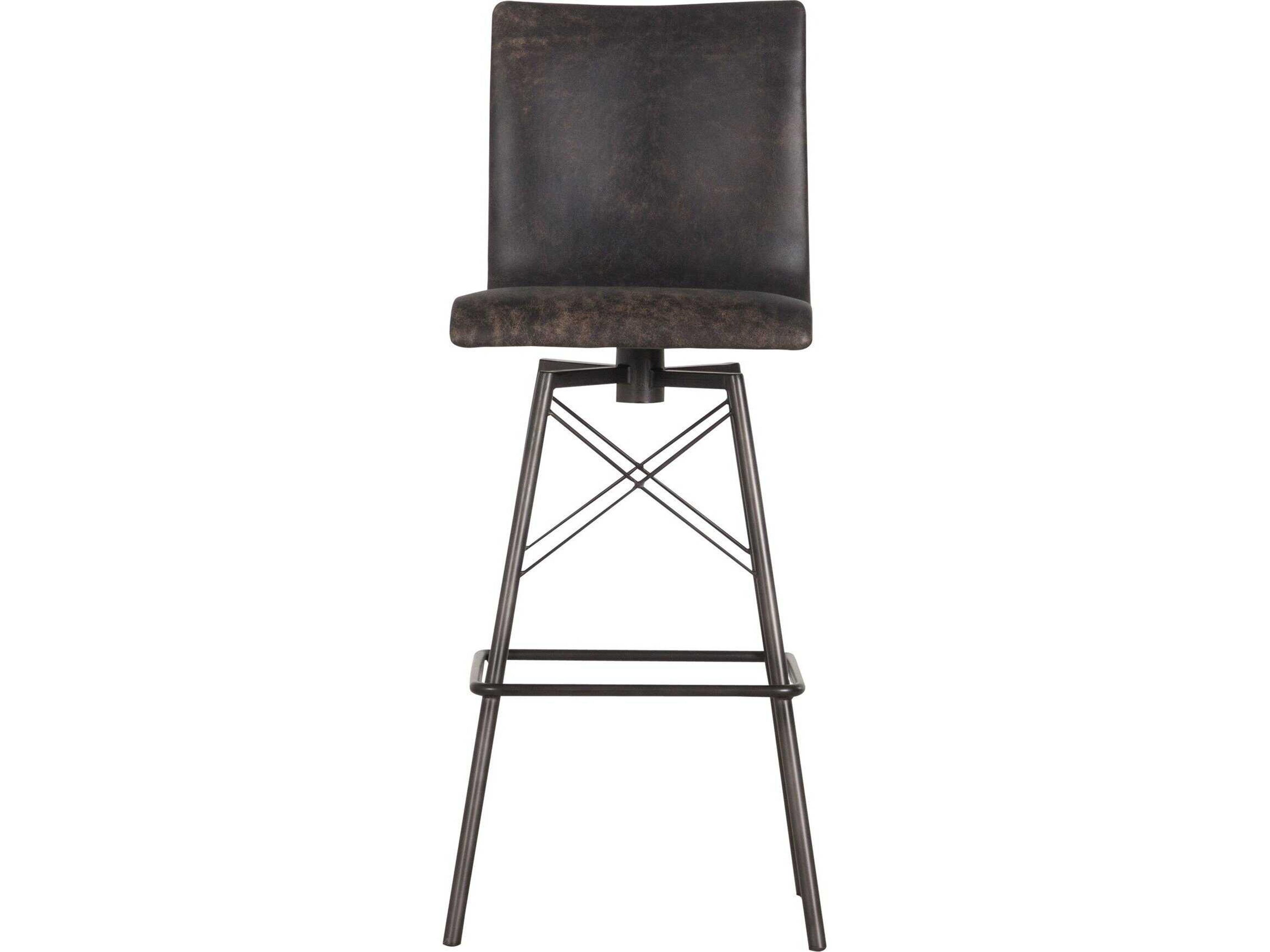 Four Hands Irondale Diaw Leather Swivel Upholstered Rialto Ebony Waxed Black Bar Stool