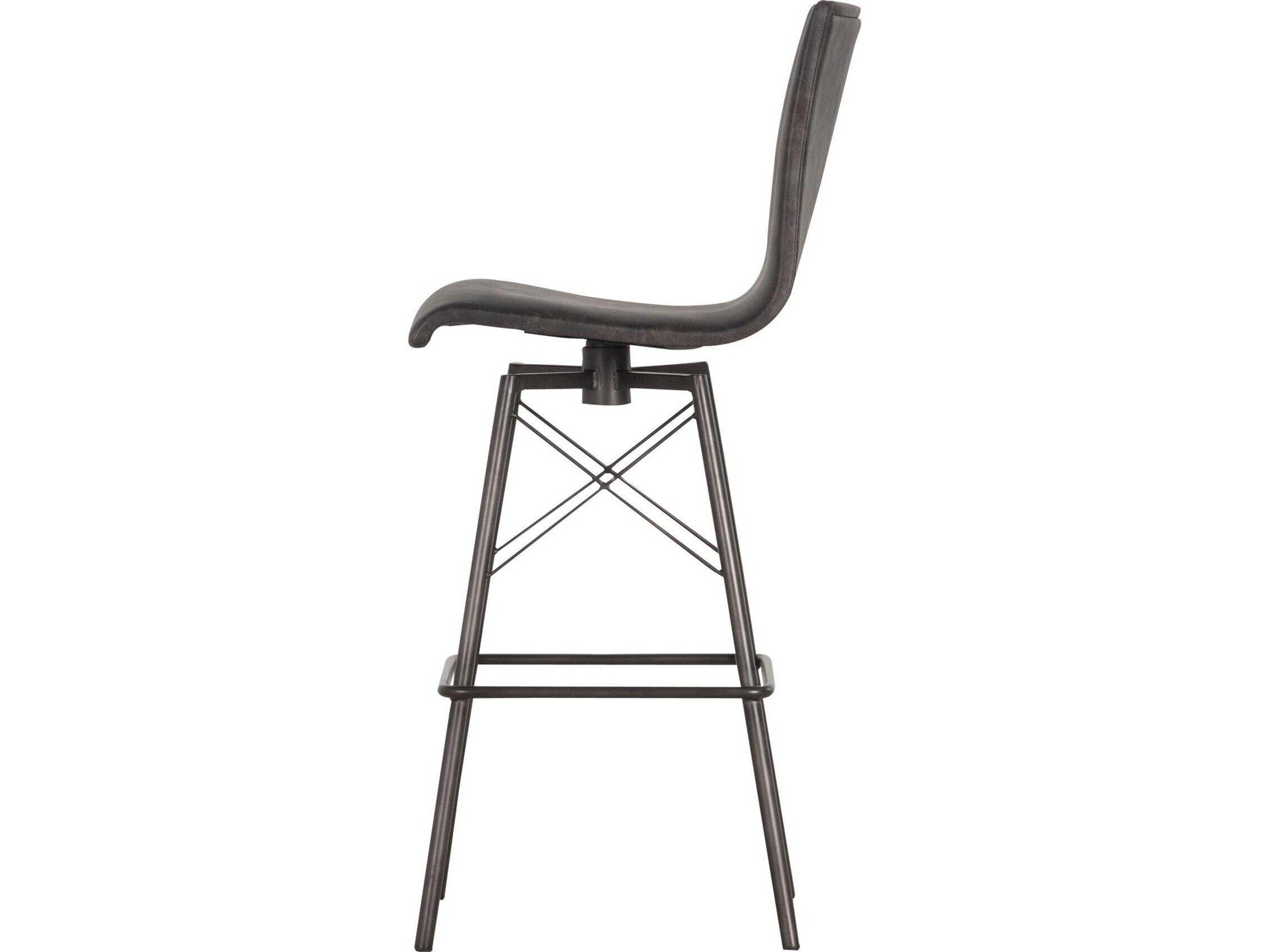 Four Hands Irondale Diaw Leather Swivel Upholstered Rialto Ebony Waxed Black Bar Stool