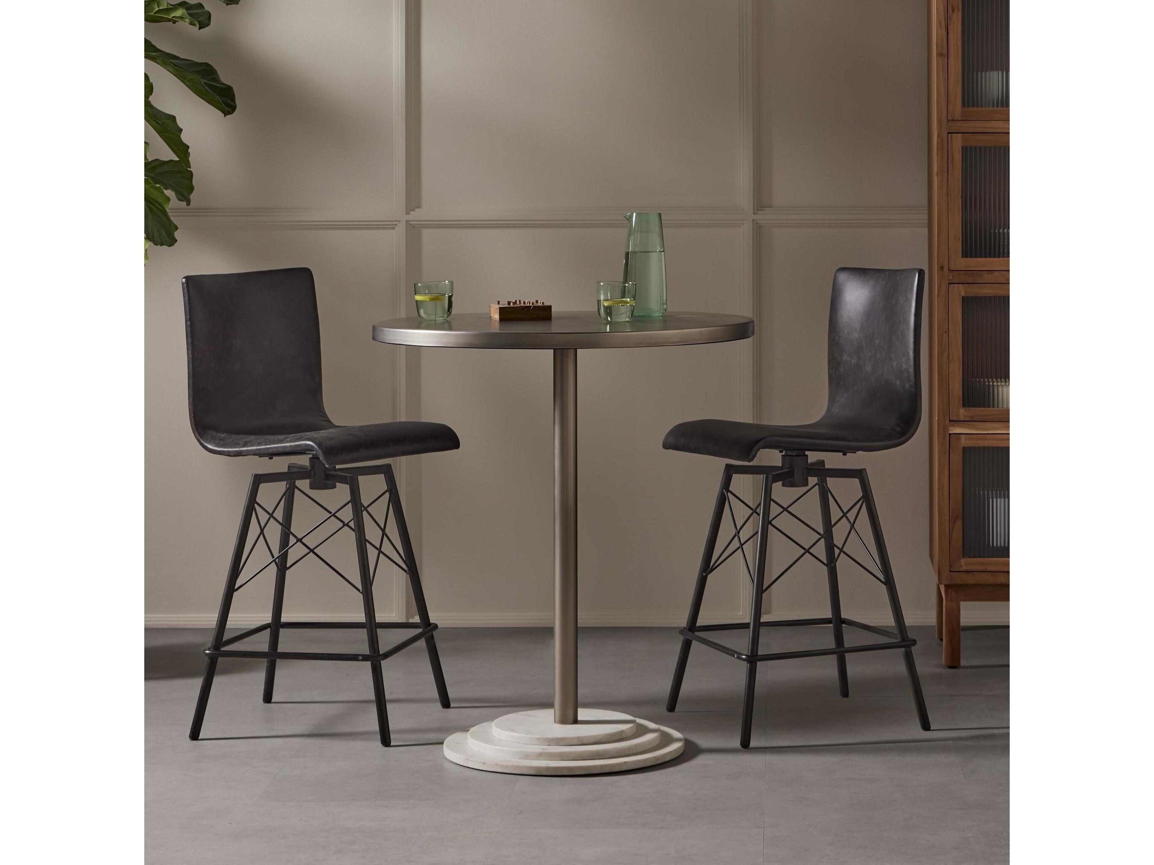 Four Hands Irondale Diaw Leather Swivel Upholstered Rialto Ebony Waxed Black Bar Stool