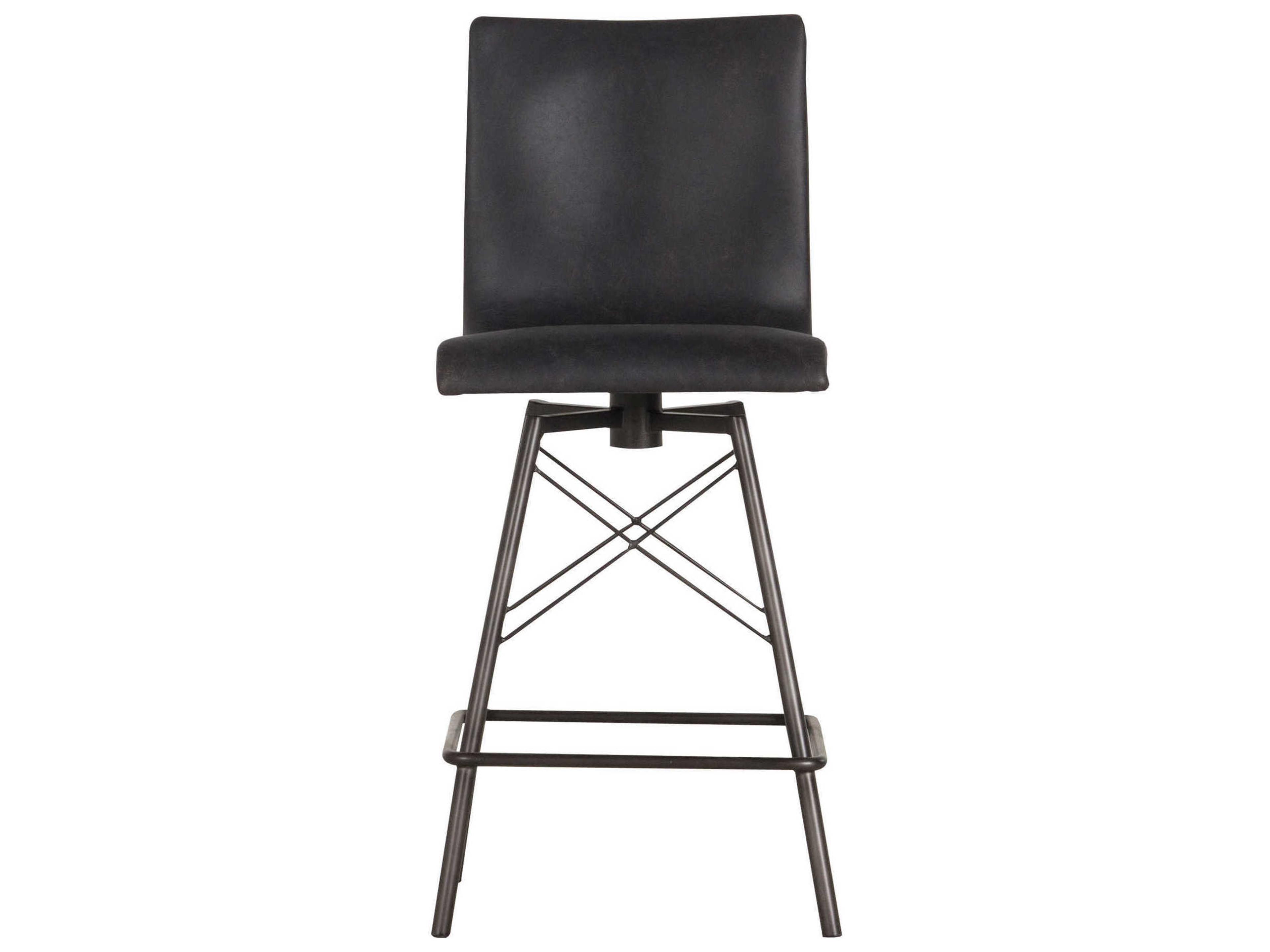 Four Hands Irondale Diaw Leather Swivel Upholstered Rialto Ebony Waxed Black Counter Stool
