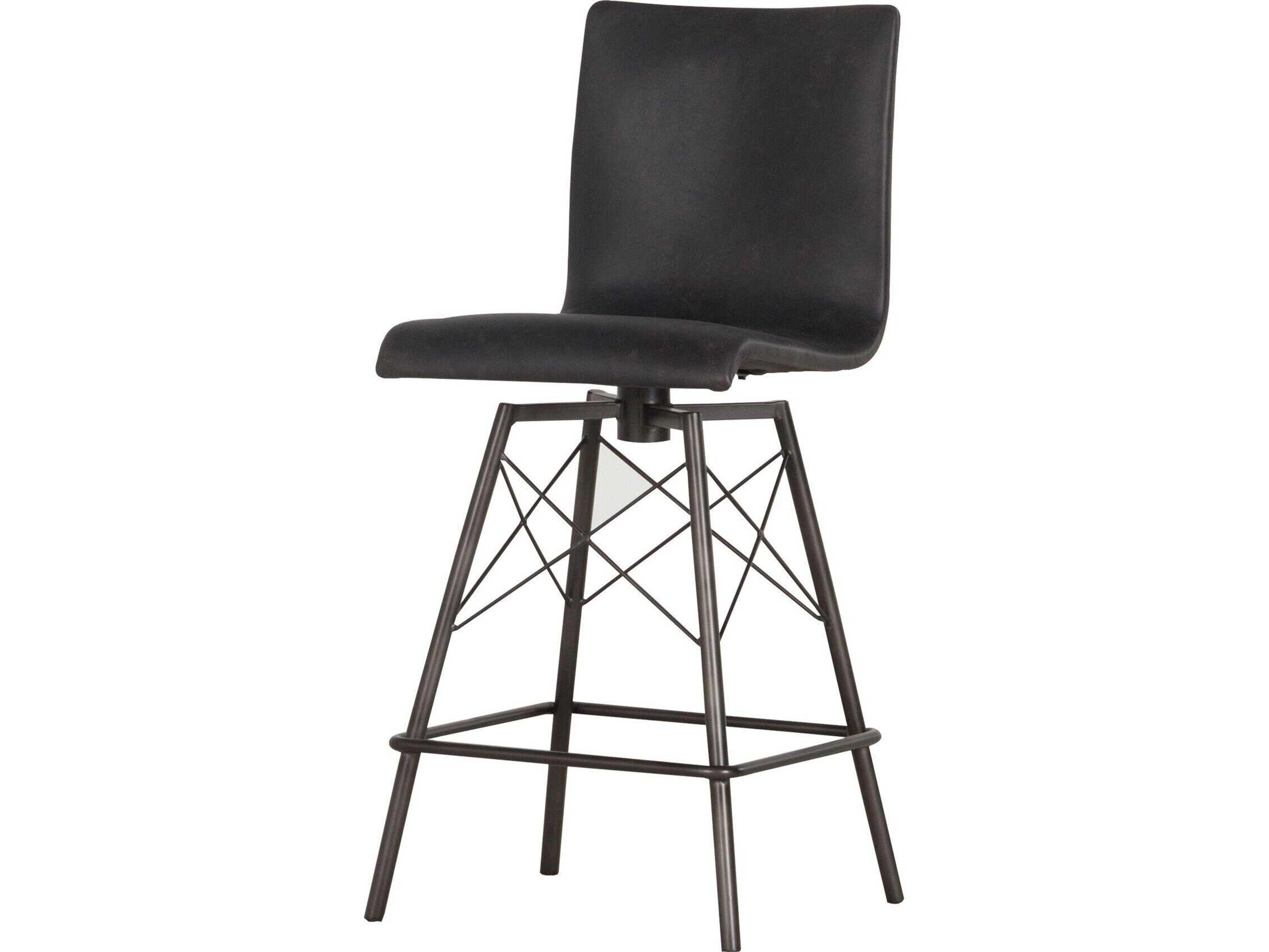 Irondale Diaw Leather Swivel Upholstered Rialto Ebony Waxed Black Counter Stool