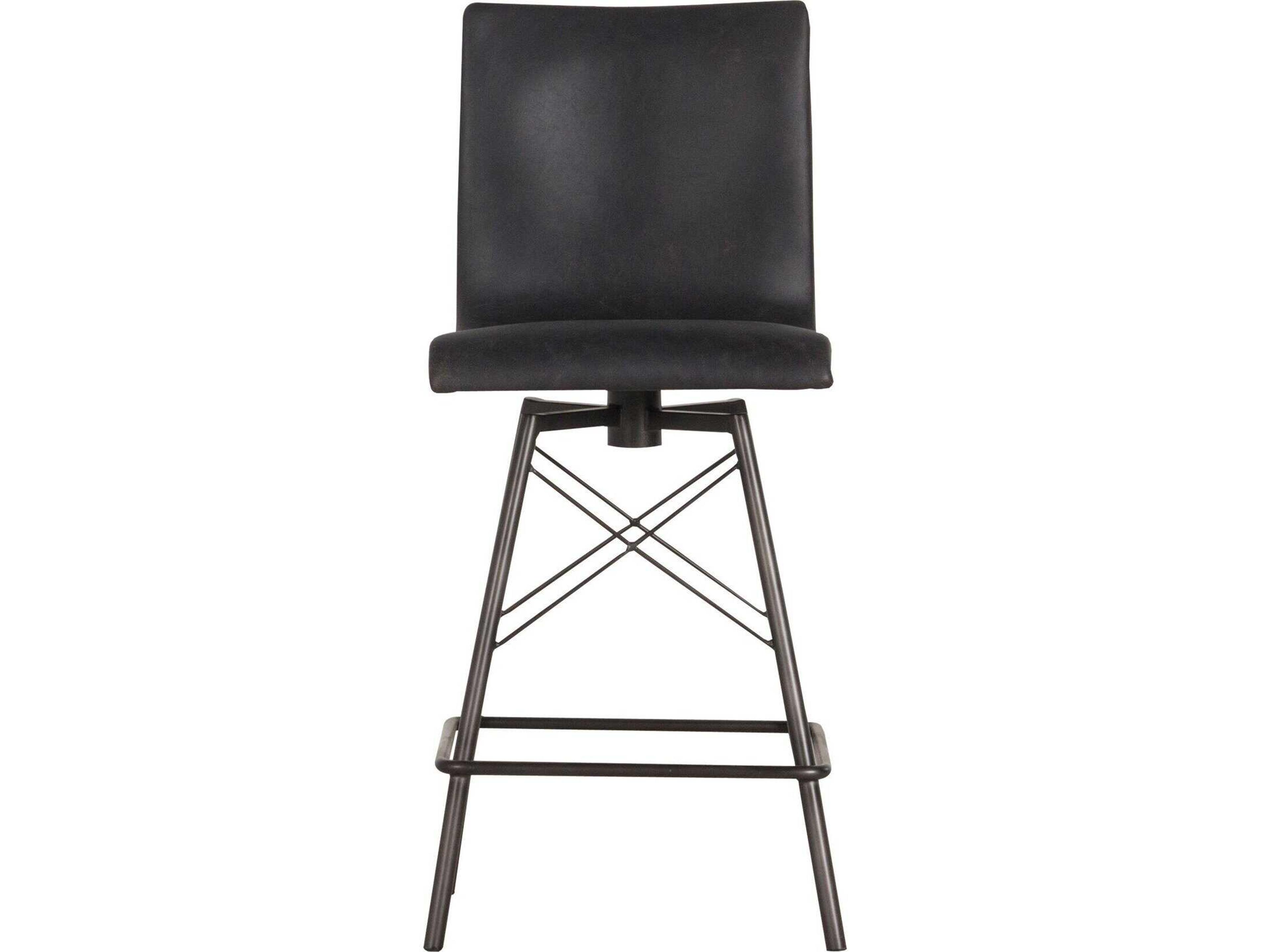 Four Hands Irondale Diaw Leather Swivel Upholstered Rialto Ebony Waxed Black Counter Stool