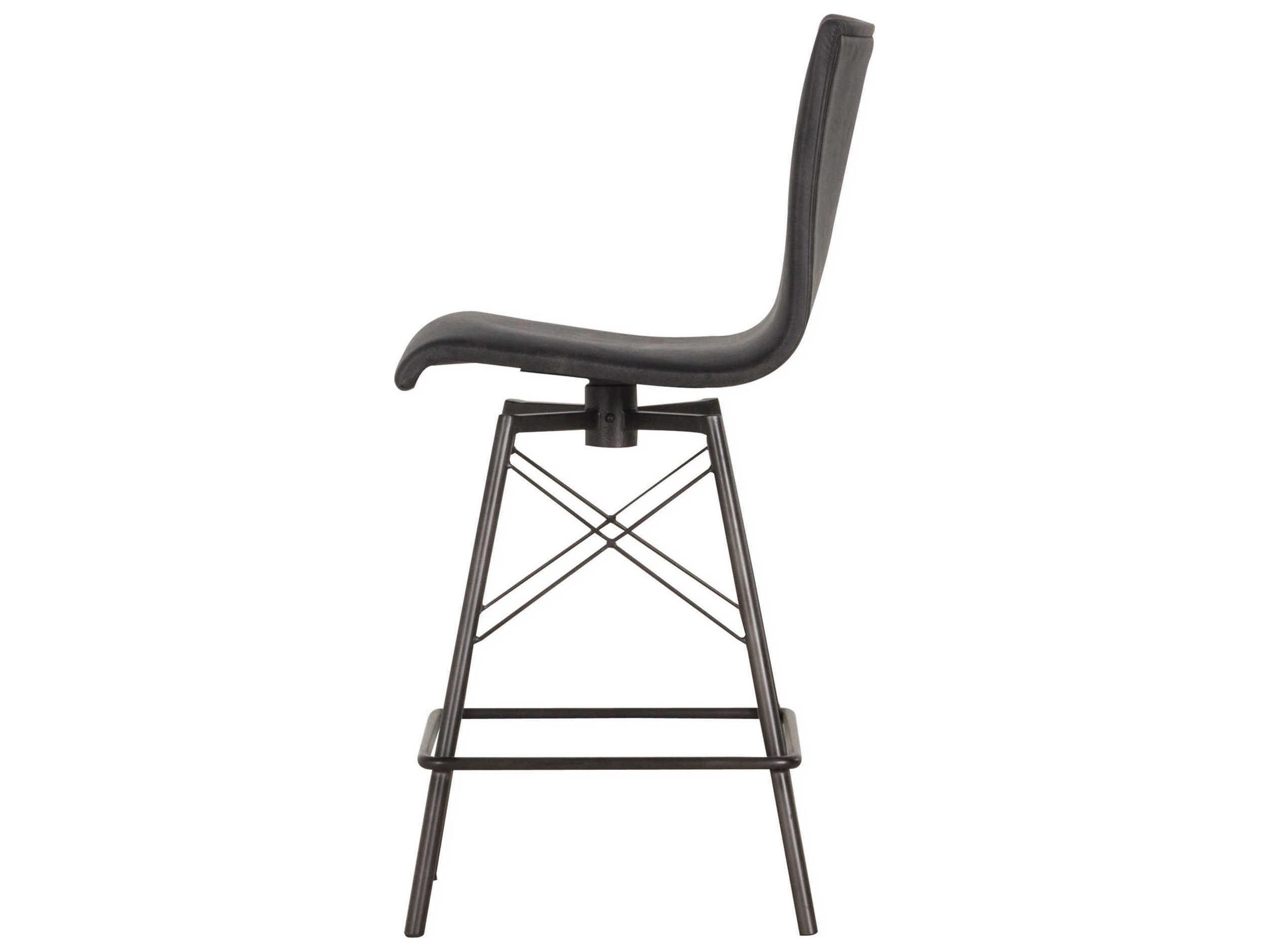 Luxecor Globetrotter Diaw Leather Swivel Upholstered Rialto Ebony Waxed Black Counter Stool