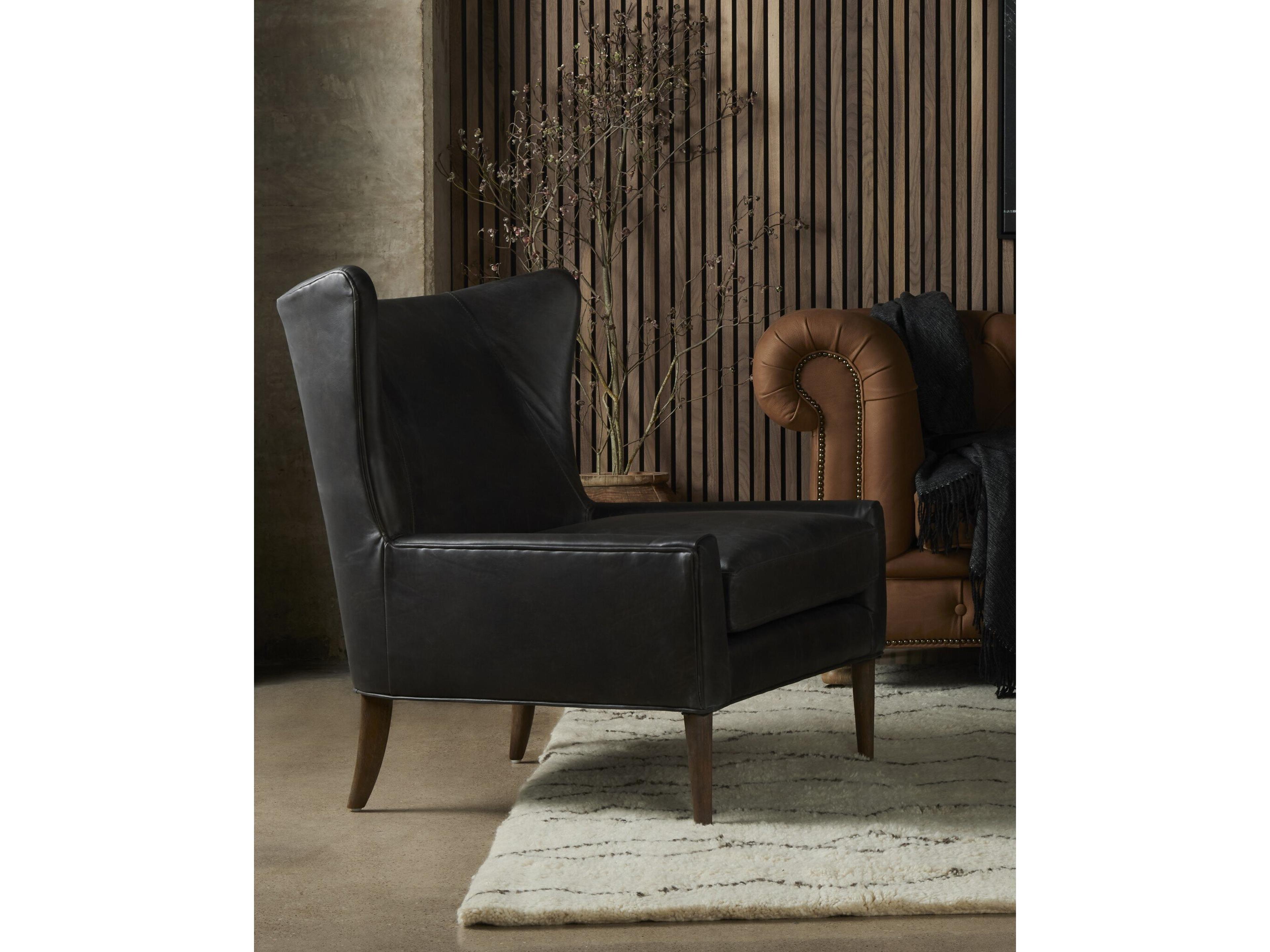 Four Hands Kensington Marlow Black Leather Accent Chair