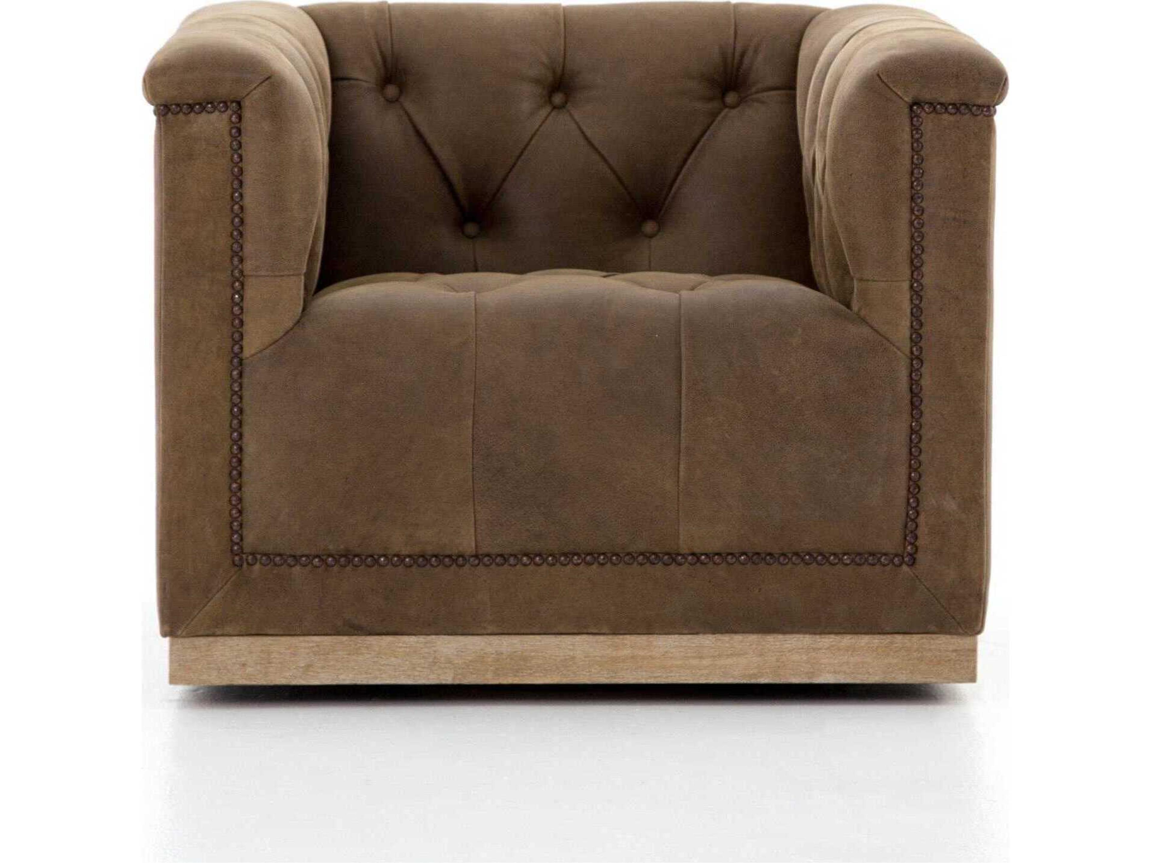 Four Hands Kensington Maxx Swivel Brown Leather Accent Chair
