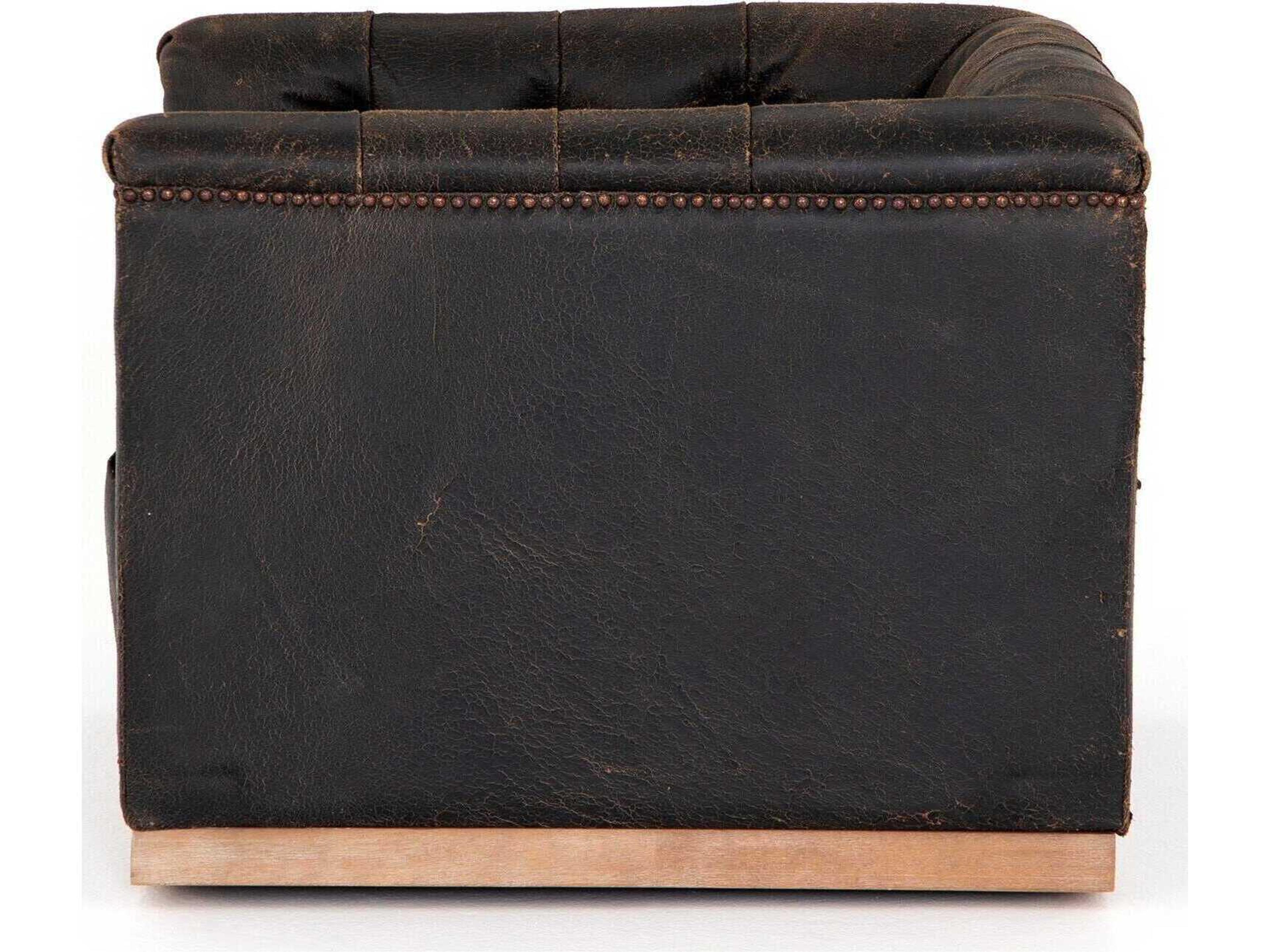 Four Hands Kensington Maxx Swivel Black Leather Club Chair