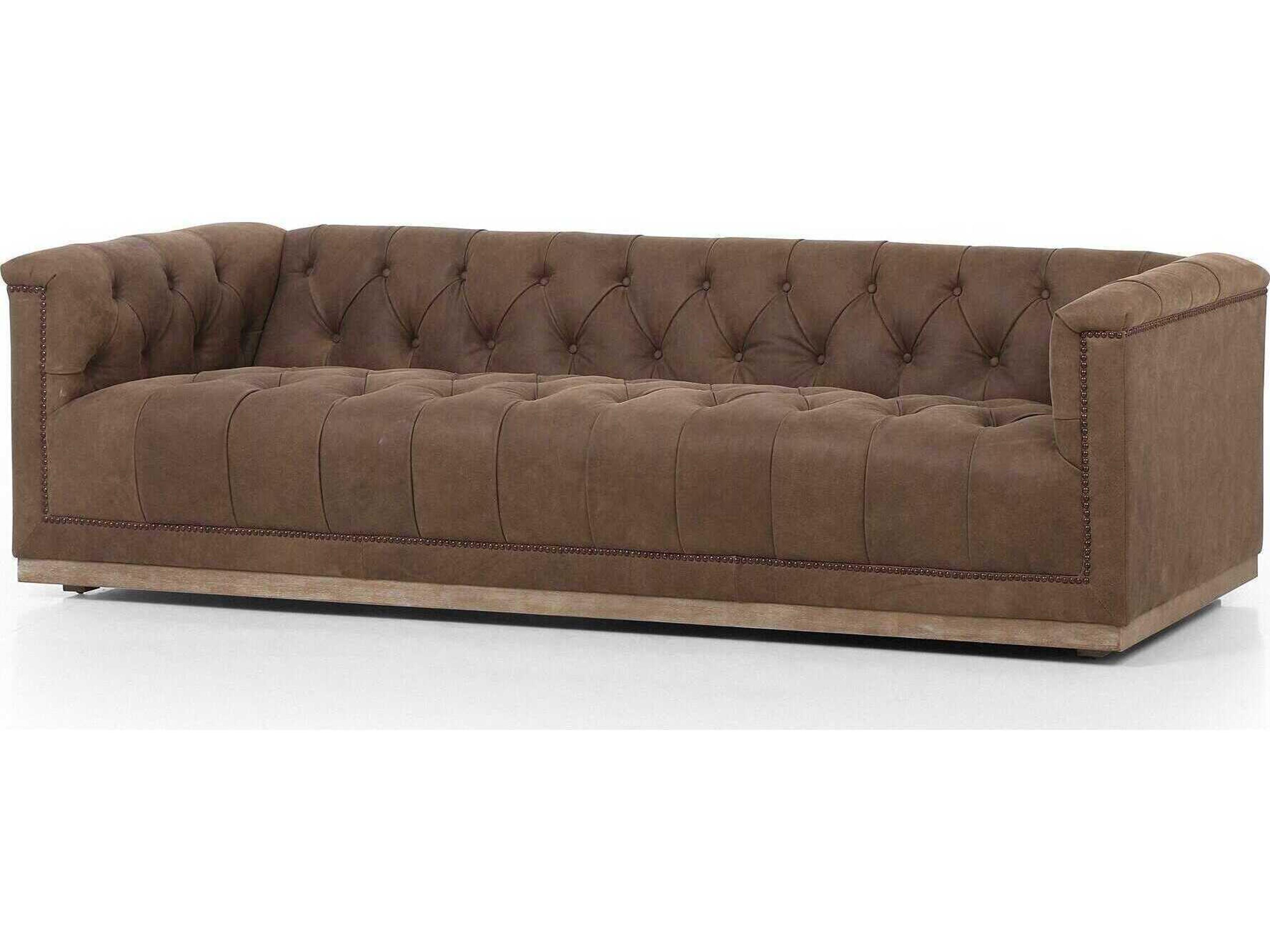 Kensington Maxx Umber Grey Whitewash Aged Bronze Nailhead Upholstered Sofa